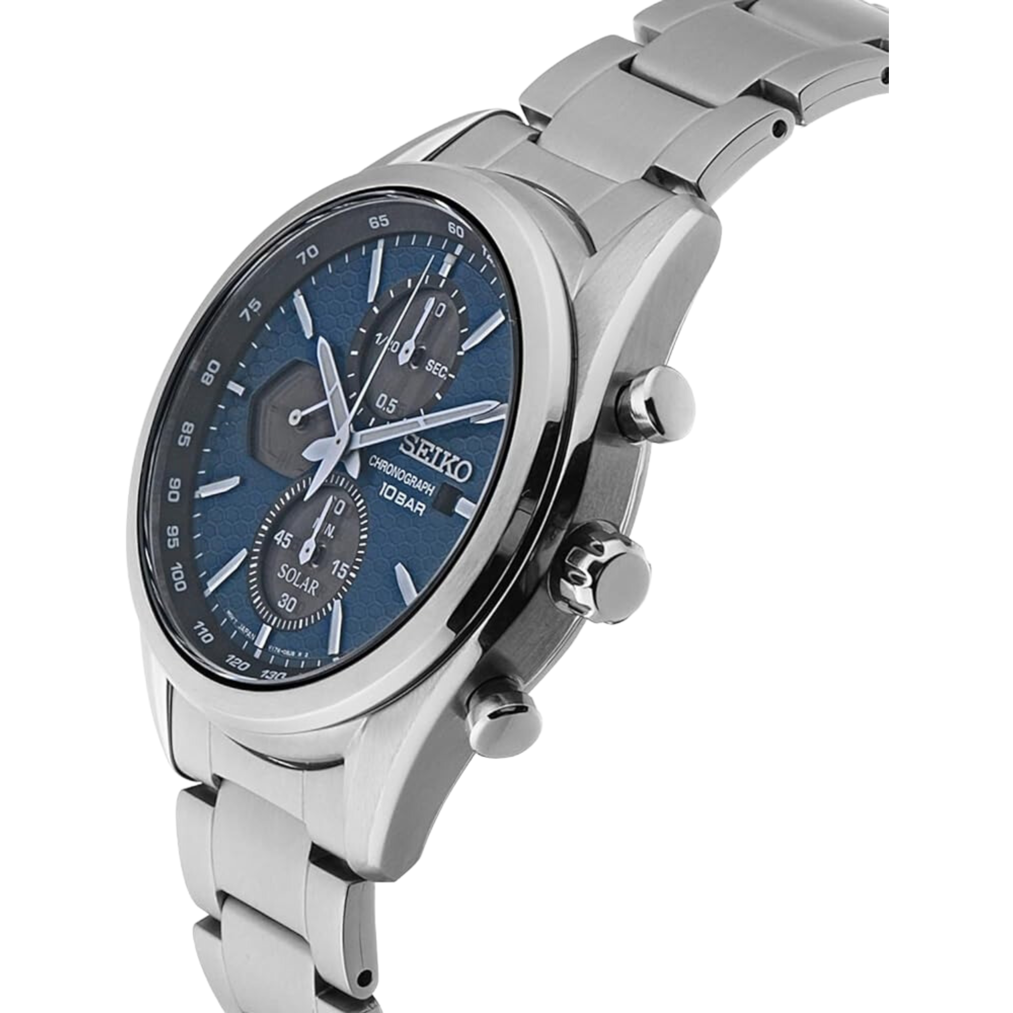 Seiko Conceptual Solar Quartz Blue Chronograph Dial Steel Bracelet Men's Watch SSC801P1
