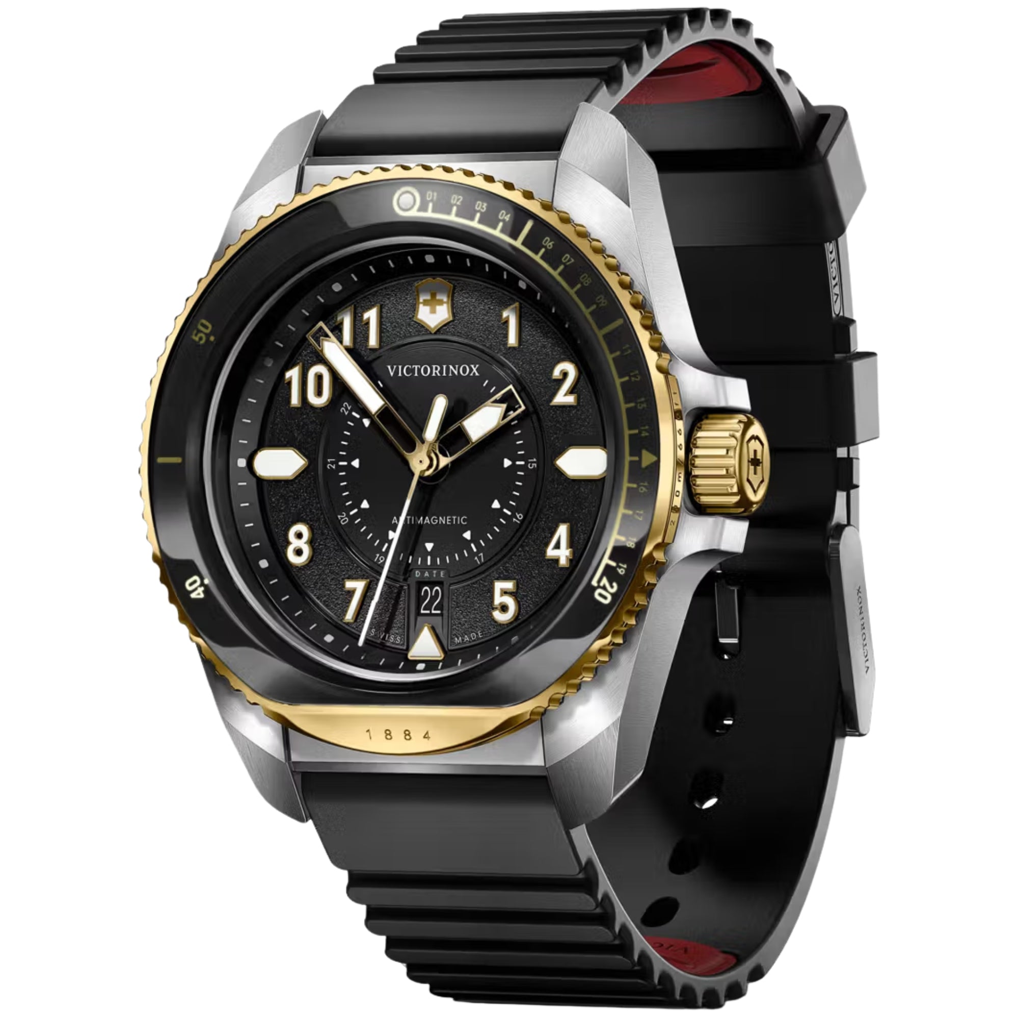 Victorinox Journey 1884 43mm Quartz Black Dial Rubber Watch 242014
