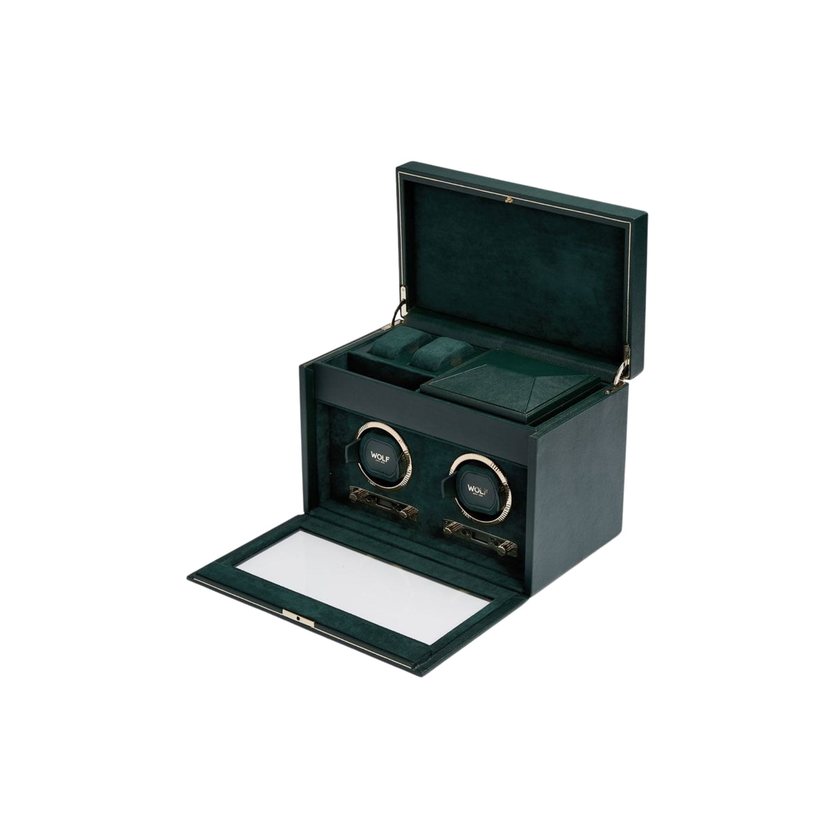WOLF British Racing Green Double Watch Winder with Storage 792241