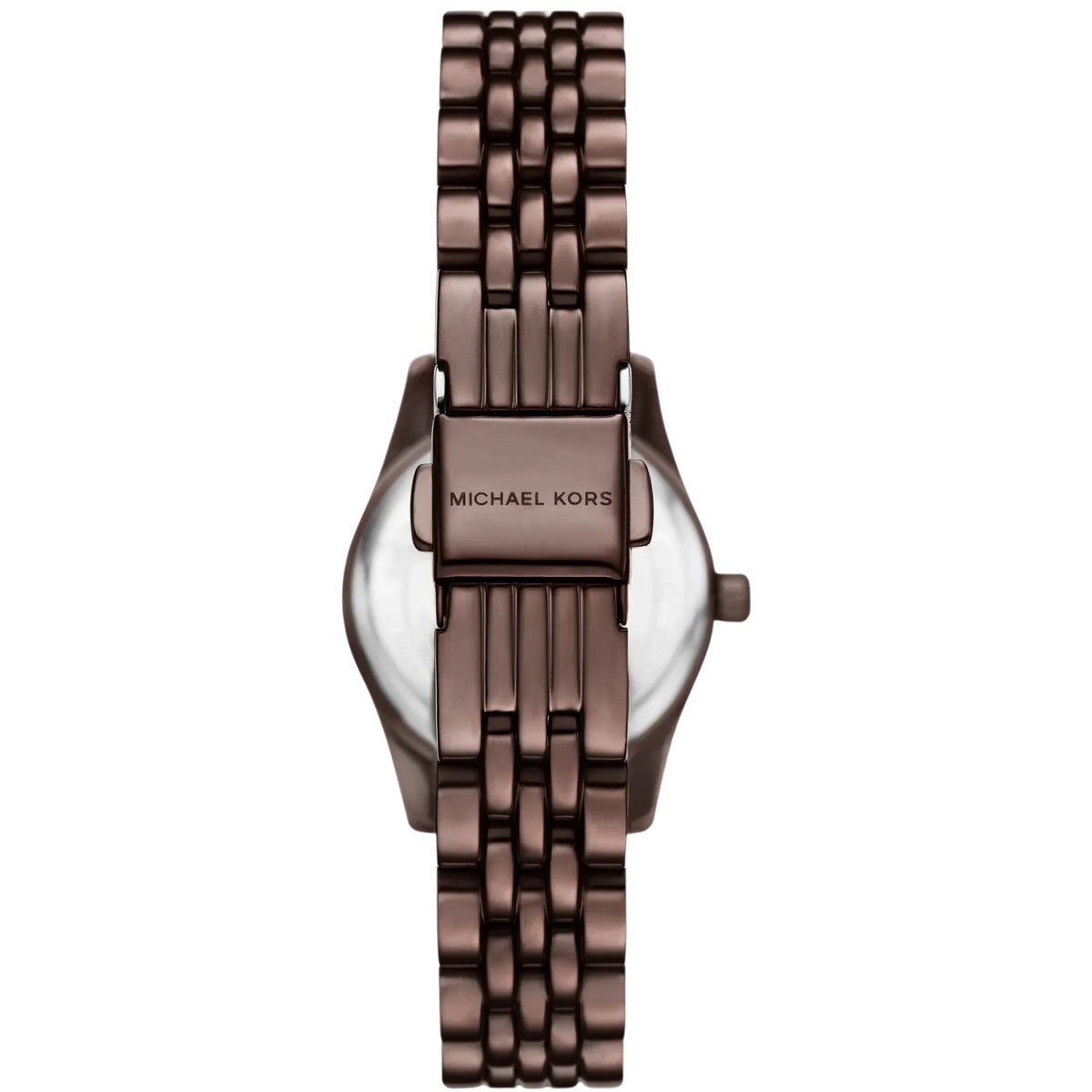 Michael Kors Lexington MK4844 womens watch worn on a wrist, displaying the brown dial and matching link bracelet