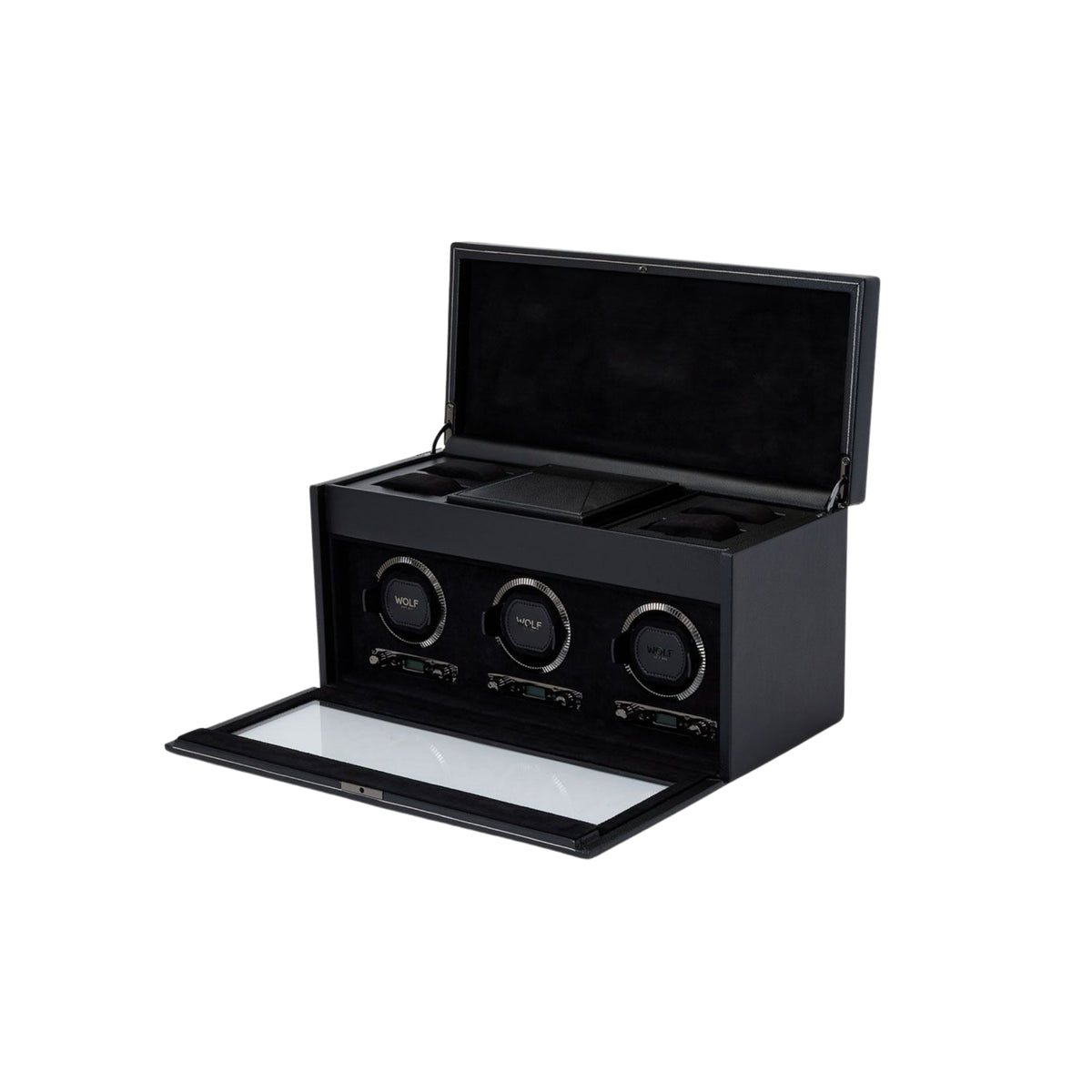 WOLF British Racing Black Triple Watch Winder with Storage 792302
