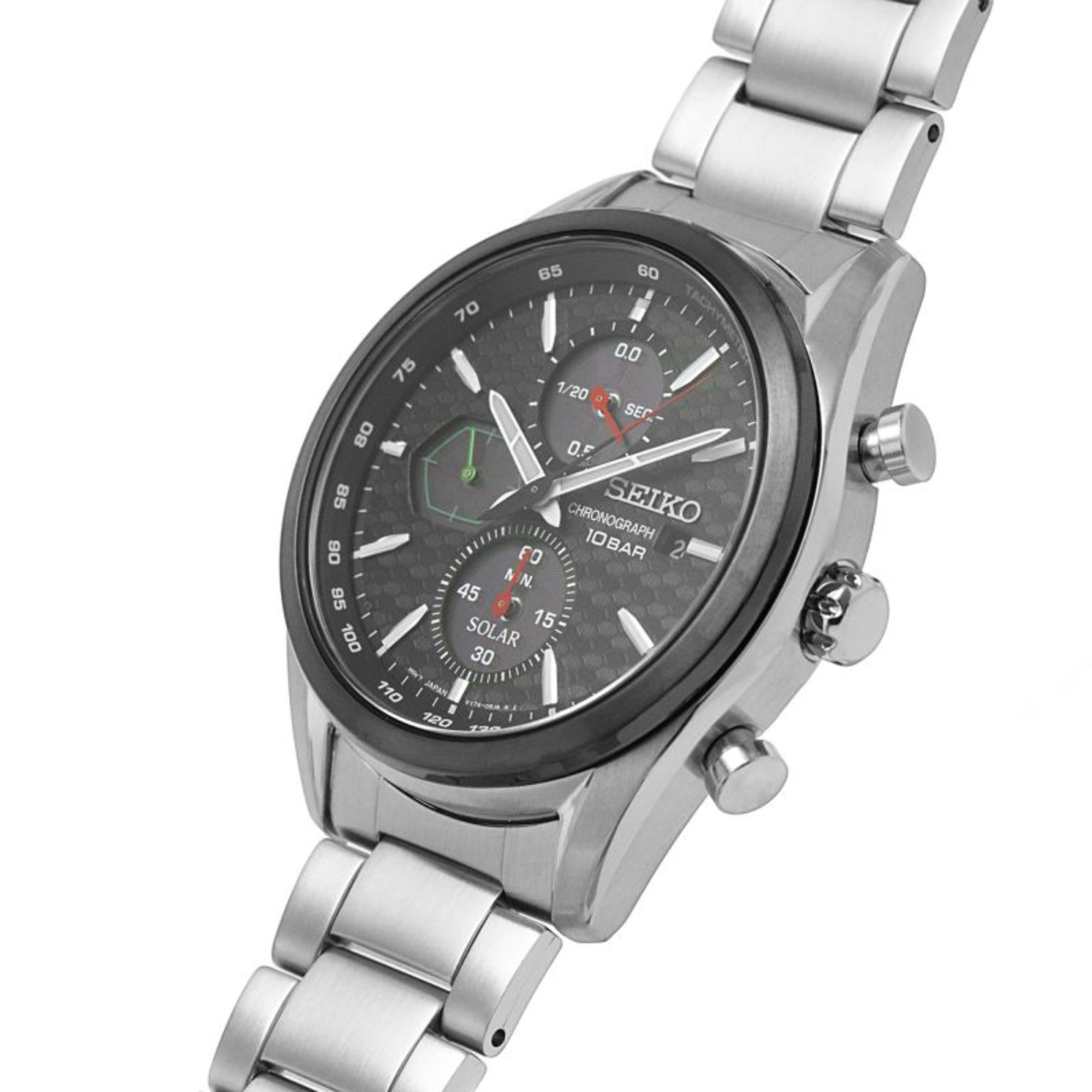 Seiko Conceptual Solar Quartz Black Chronograph Dial Steel Bracelet Men's Watch SSC803P1