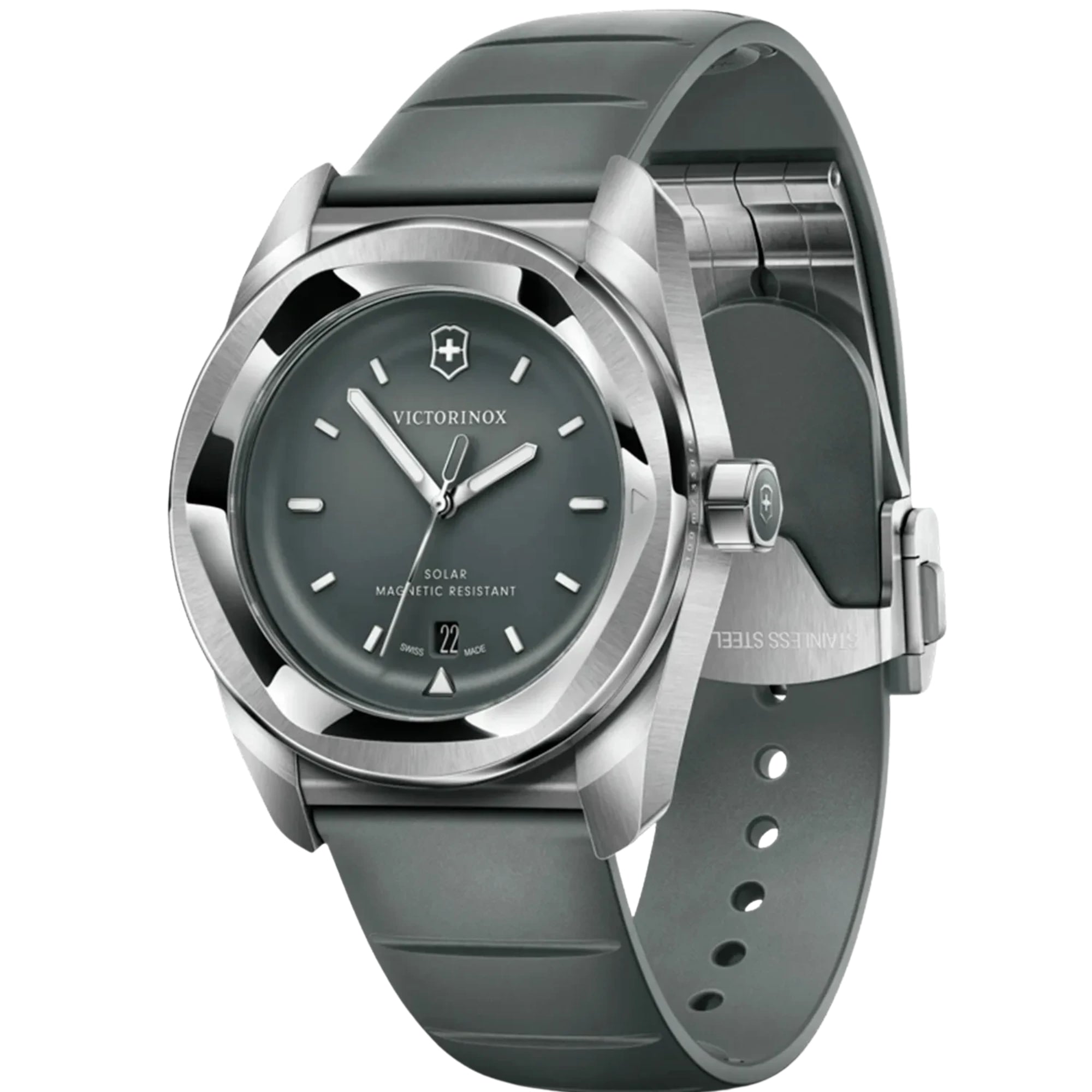 Victorinox 242052 storm-coloured matte dial with date display and luminous hands close-up