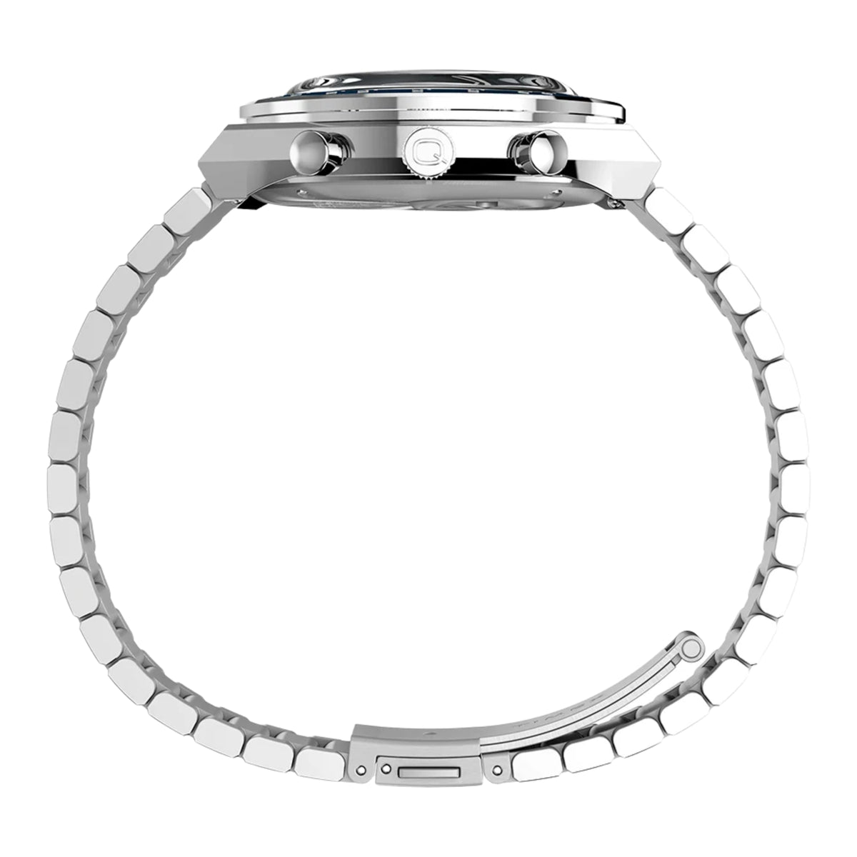 Timex Peanuts TW2Y45300 side view showing watch case profile with crown and dual pushers