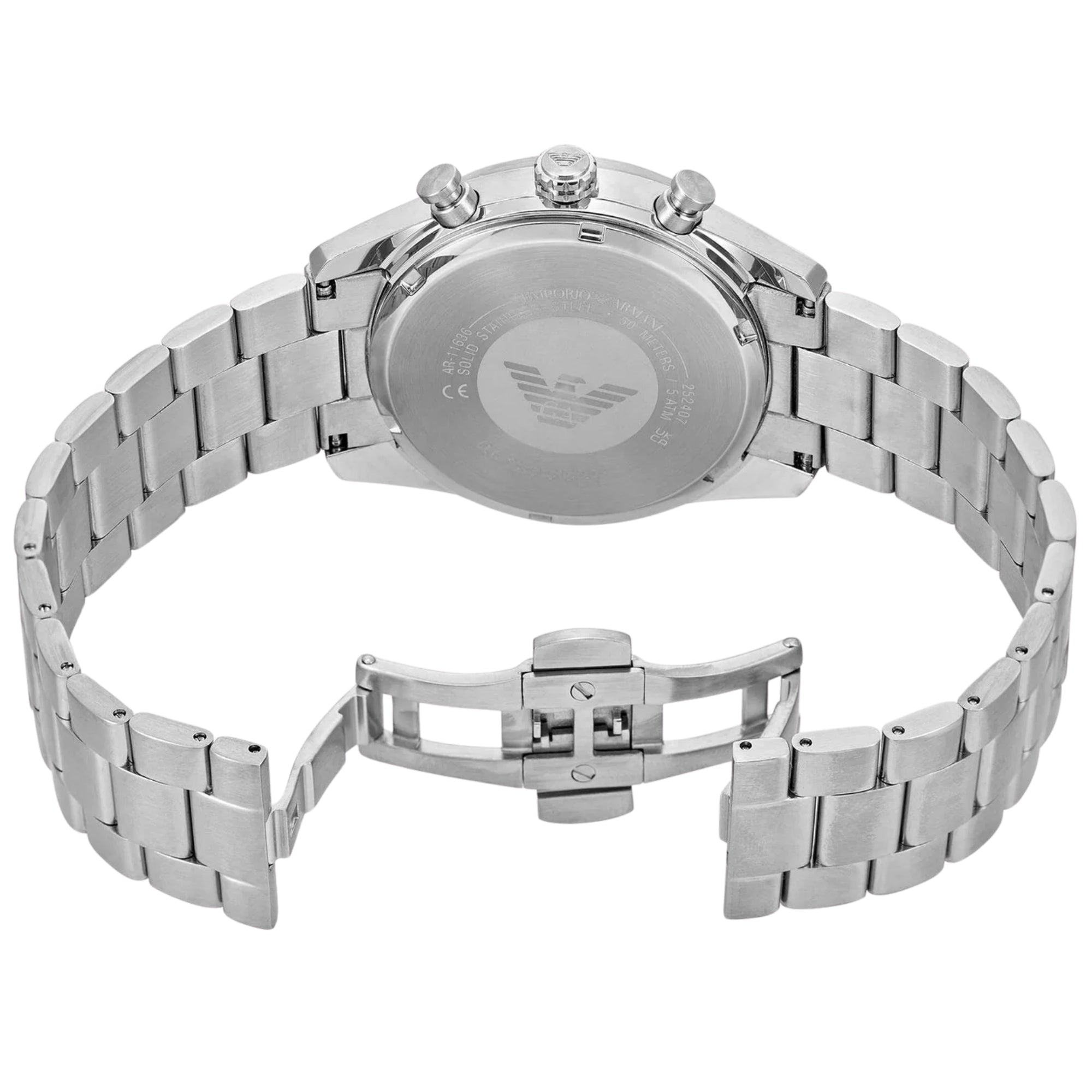 Emporio Armani Racer 42mm Chronograph Silver Dial Steel Mens Quartz Watch AR11636