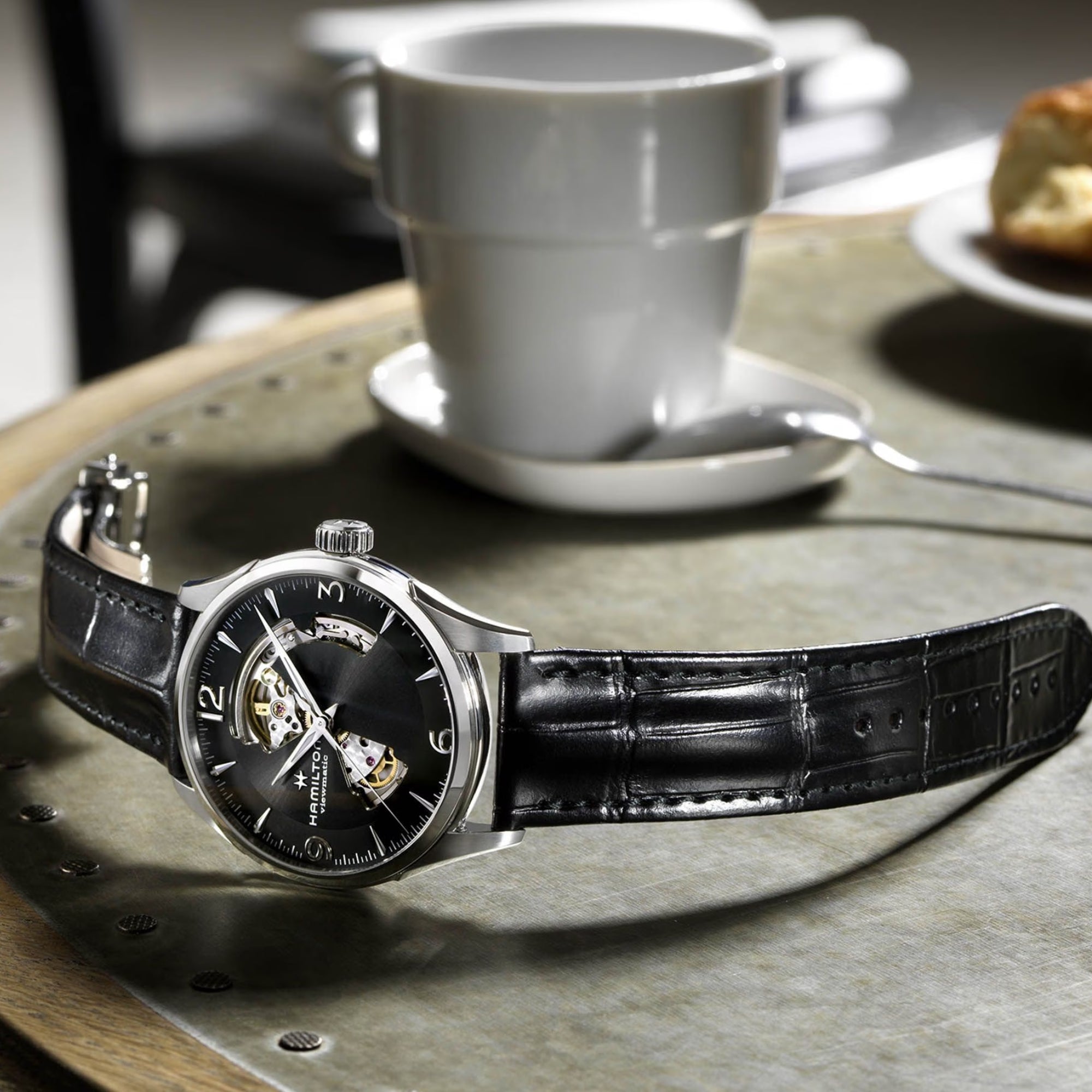 Hamilton Jazzmaster Viewmatic Open Heart Automatic Black Skeleton Dial Men's Watch H32705731 - WatchNation