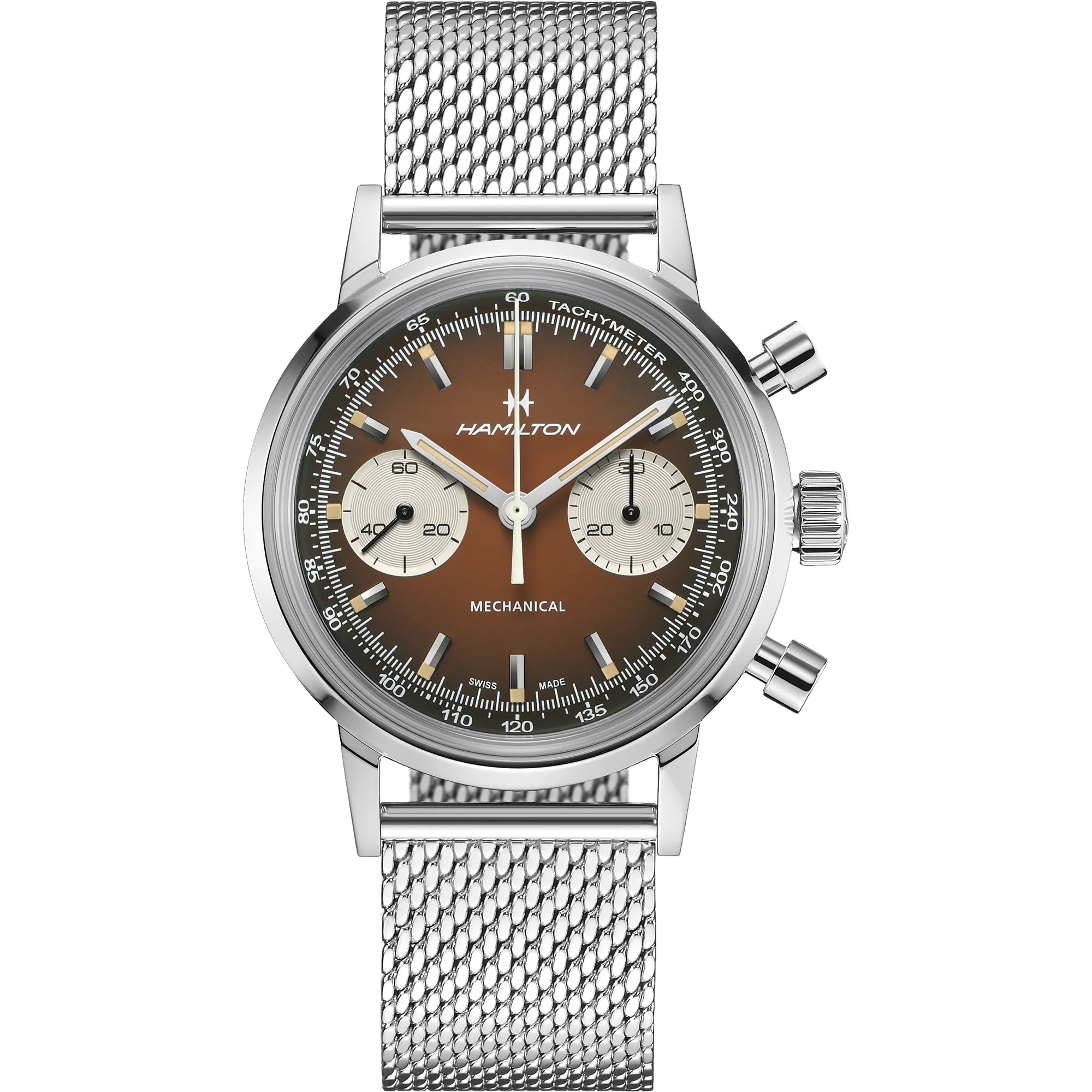 Hamilton American Classic 40mm Chronograph Brown Dial Leather Mens Mechanical Watch H38429591