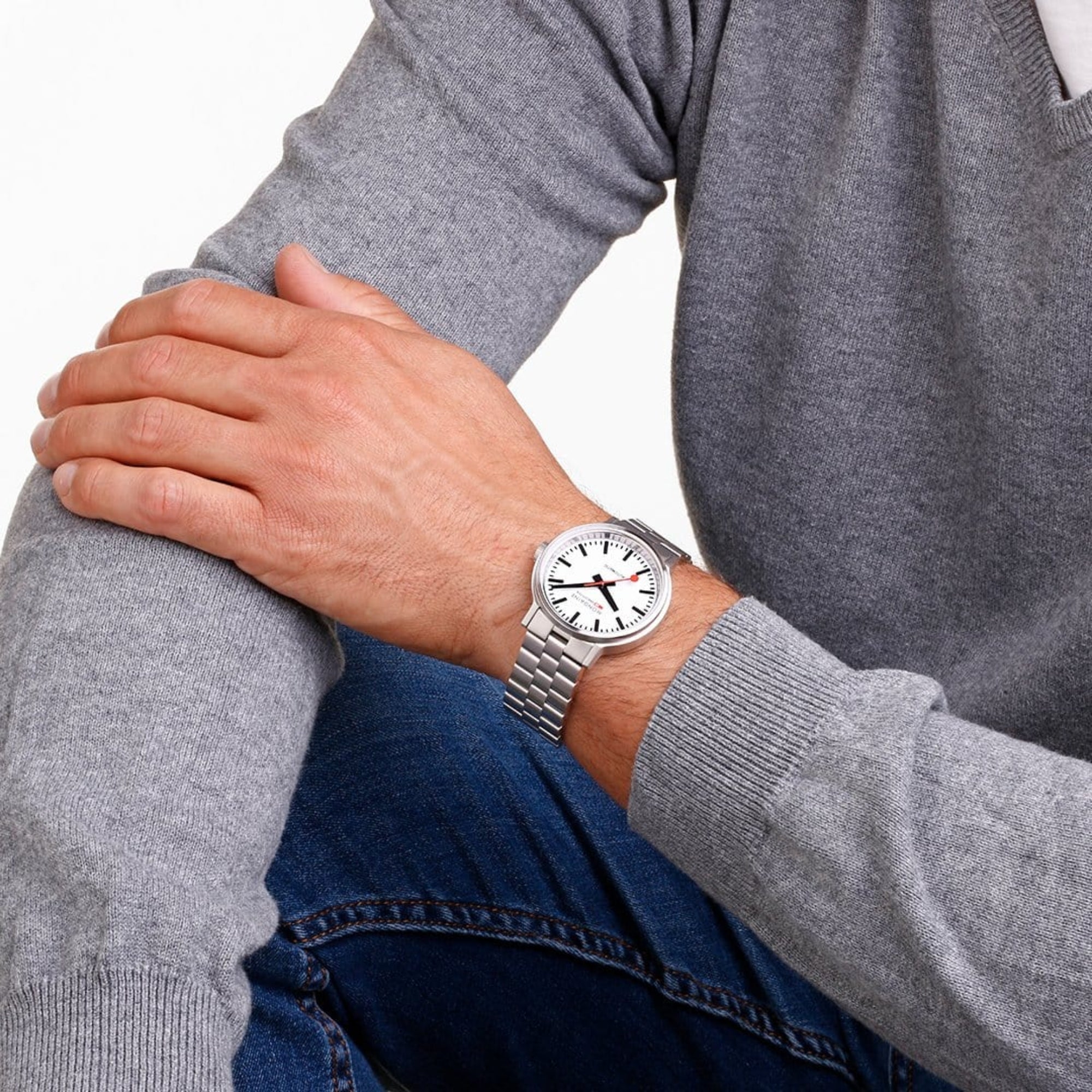 Mondaine Backlight 41mm White Dial Steel Mens Automatic Watch MST.4161B.SJ