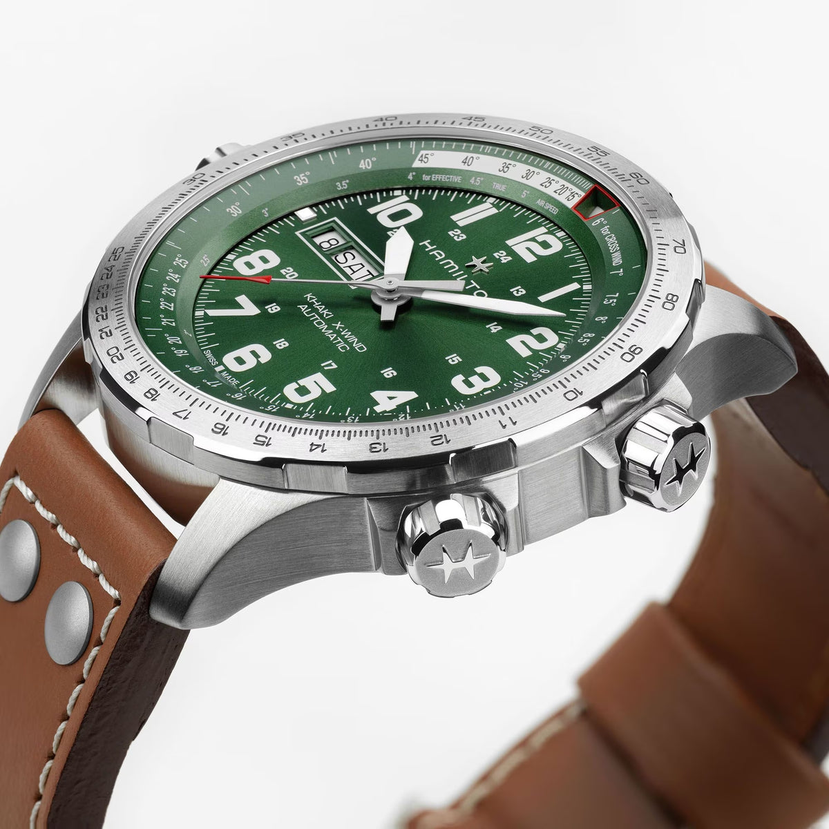  Hamilton Khaki Aviation H77735560 45mm stainless steel case with inner rotating bezel side profile
