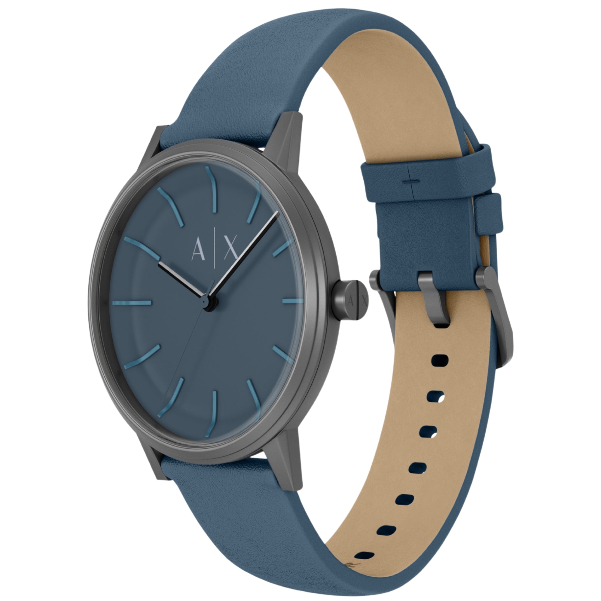 Armani Exchange Cayde 42mm Blue Dial Leather Mens Quartz Watch AX2767
