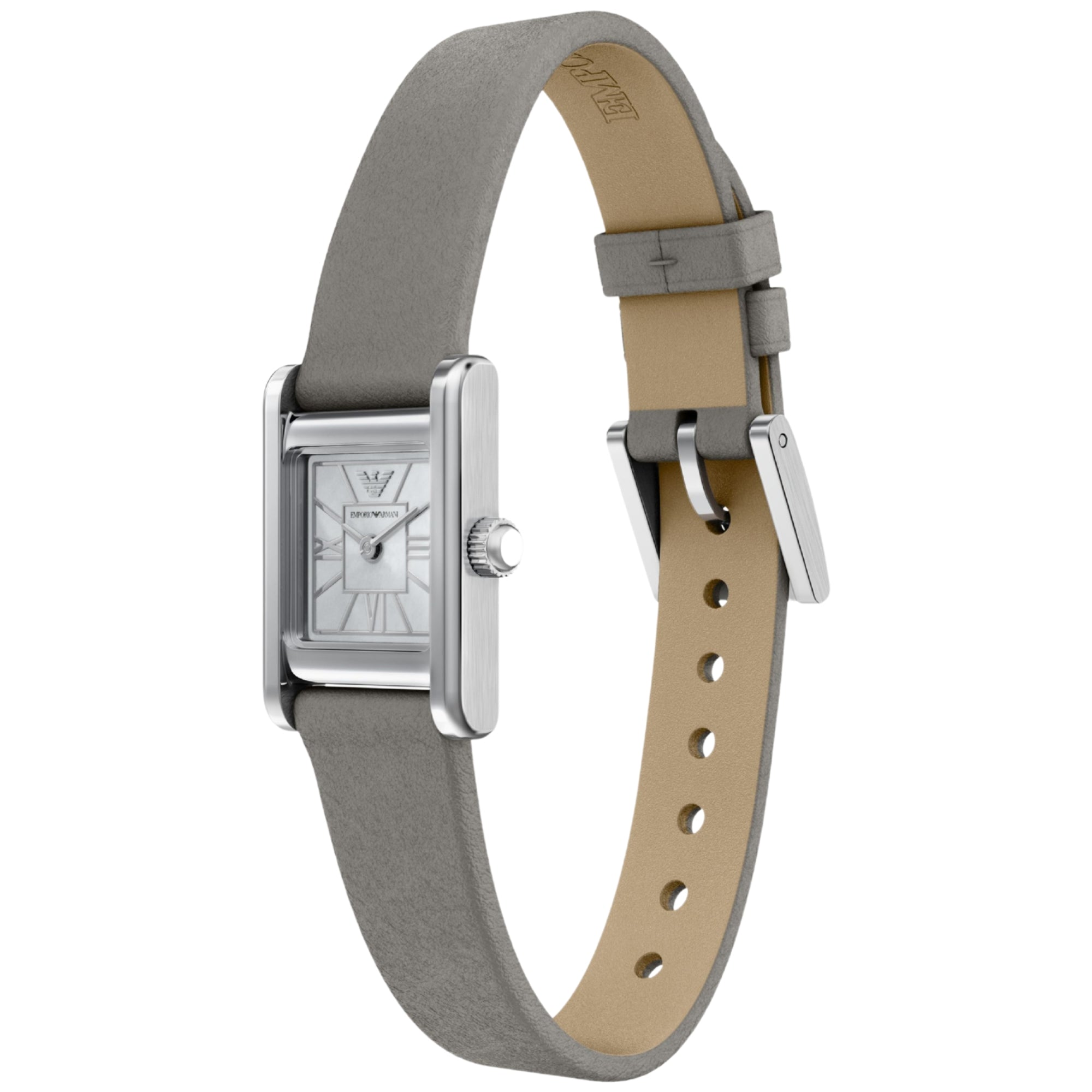 Emporio Armani Genni 19mm White Mother of Pearl Dial Leather Ladies Quartz Watch AR11764