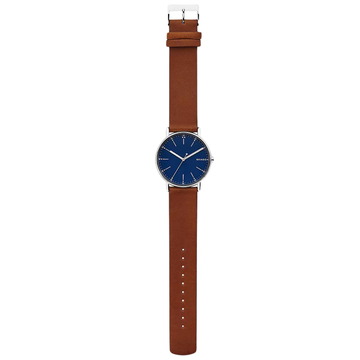 Skagen Signatur Medium Brown Leather Strap Deep Ocean Dial Men’s Watch SKW6355