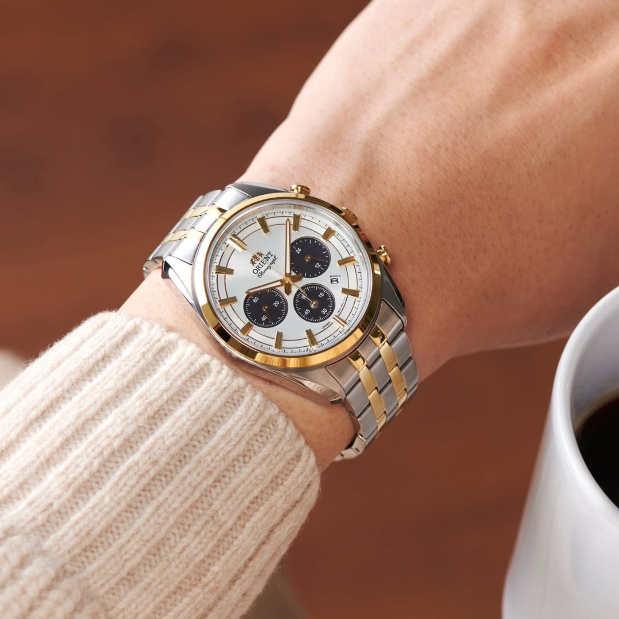 Orient Contemporary Stretto Date Solar Chronograph White Dial Steel Strap Unisex Watch RA-TX0302S10B