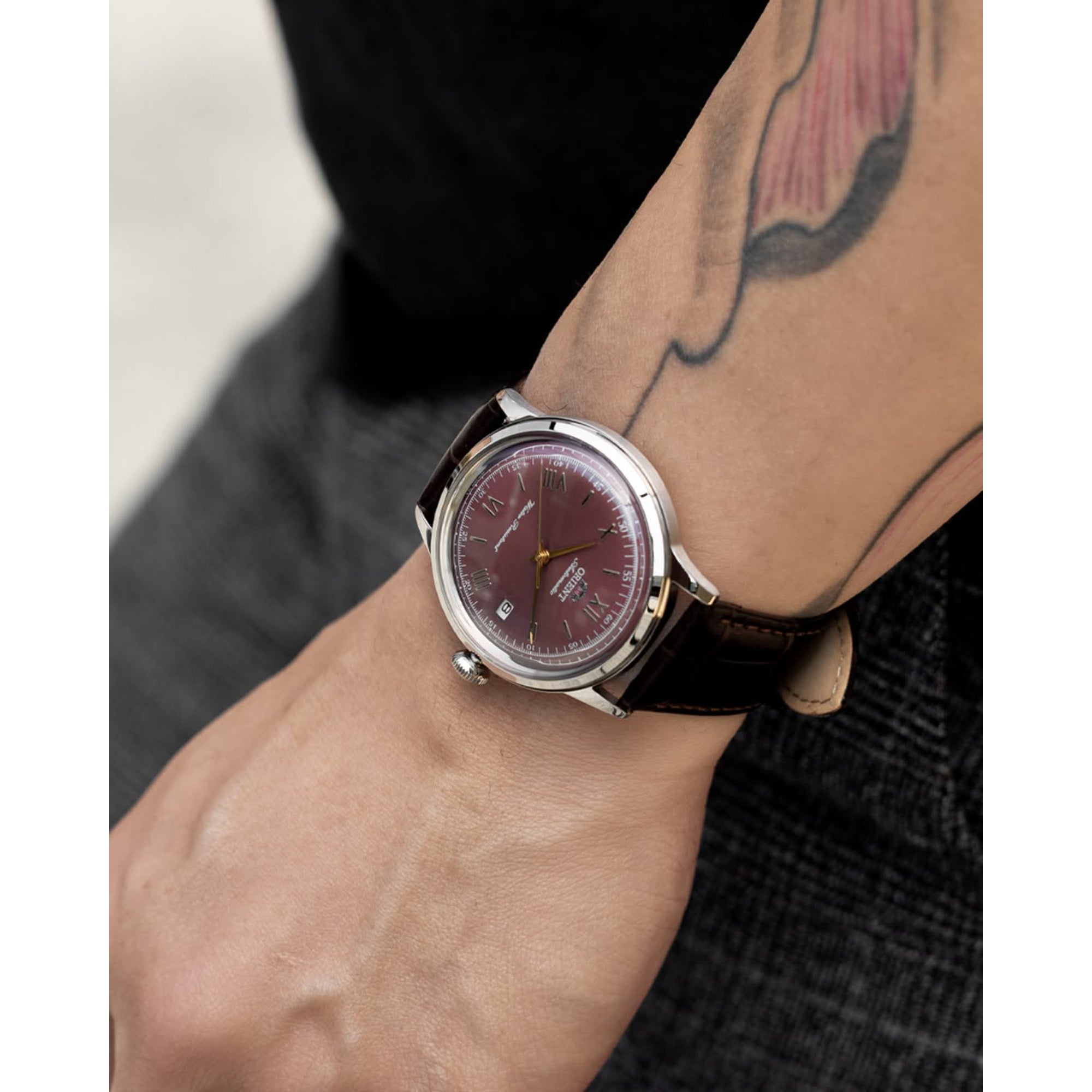 Orient Bambino Classic Vintage Style Red Dial Leather Strap Men's Watch RA-AC0026R30B