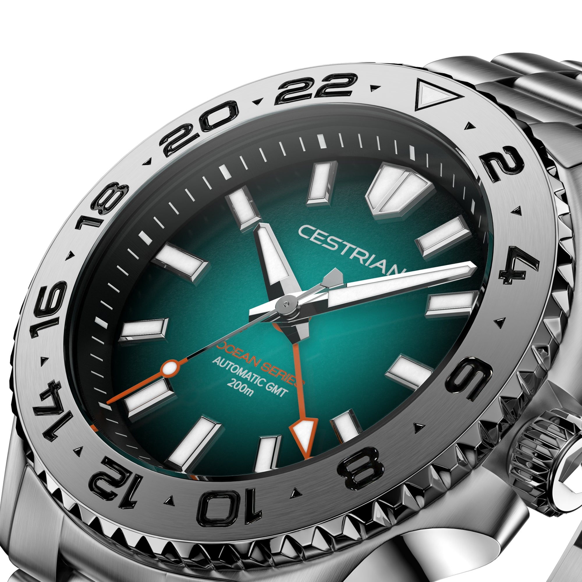 Cestrian Ocean Series Green Fumé Dial Steel Bracelet Automatic GMT Men's Watch CO-BGS001