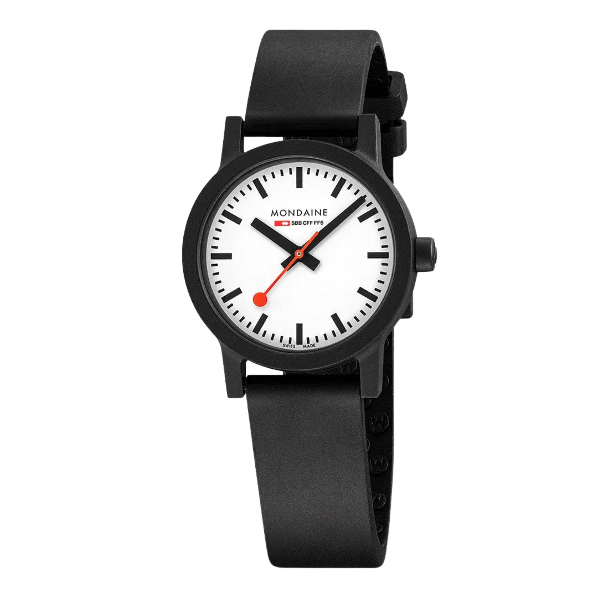 Mondaine Essence White Dial Black Rubber Strap Ladies Watch MS1.32110.RB