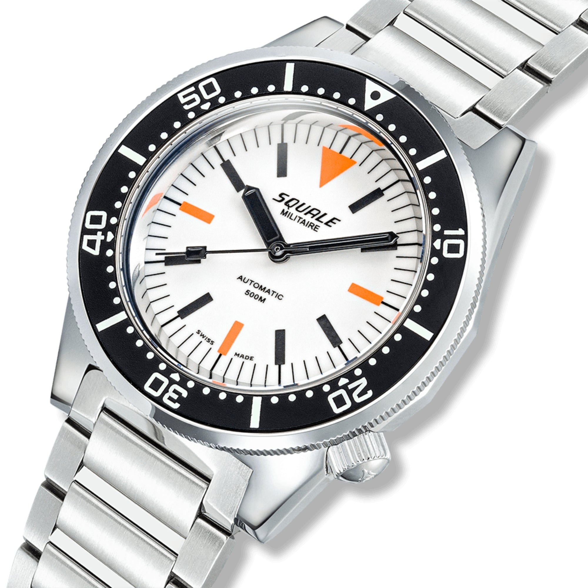 Squale 1521 Full Luminous Militaire 42mm White Dial Steel Mens Automatic Watch 1521FUMIWT.SQ20B