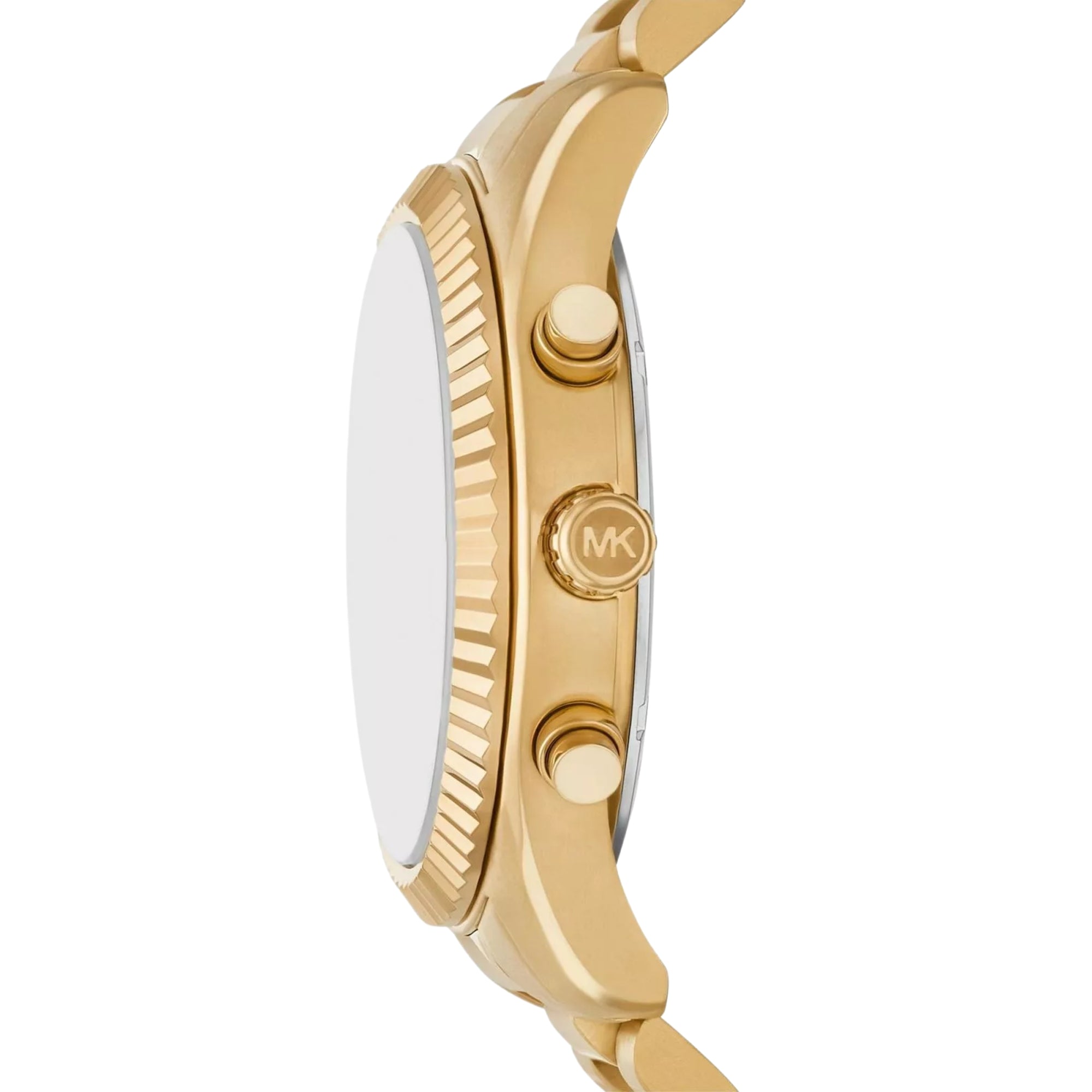 Michael Kors Lexington MK9245SET gold-tone case side profile with MK logo crown and pushers detail