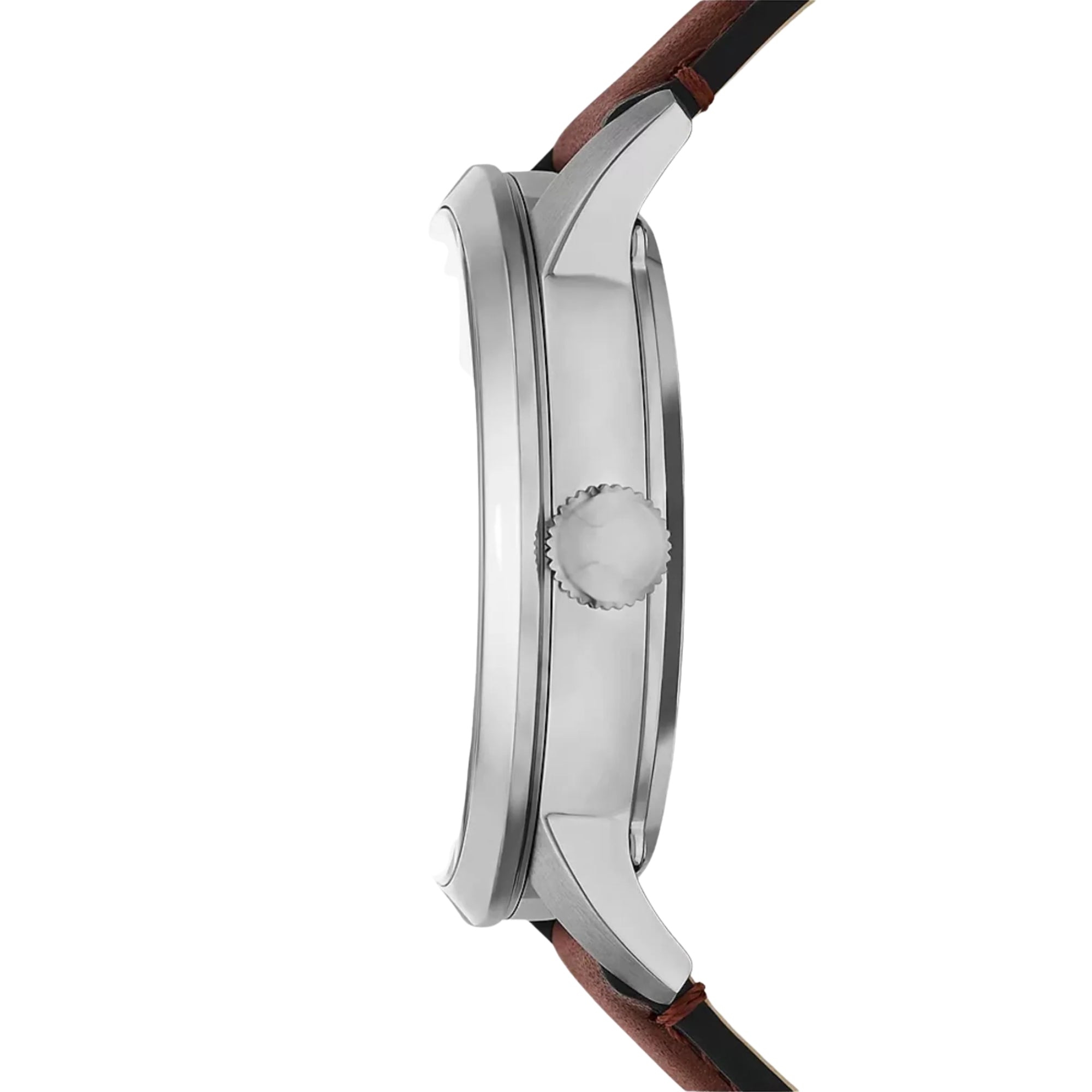 Fossil Townsman 44mm Skeleton Silver Dial Leather Mens Automatic Watch ME3267 stainless steel case side profile