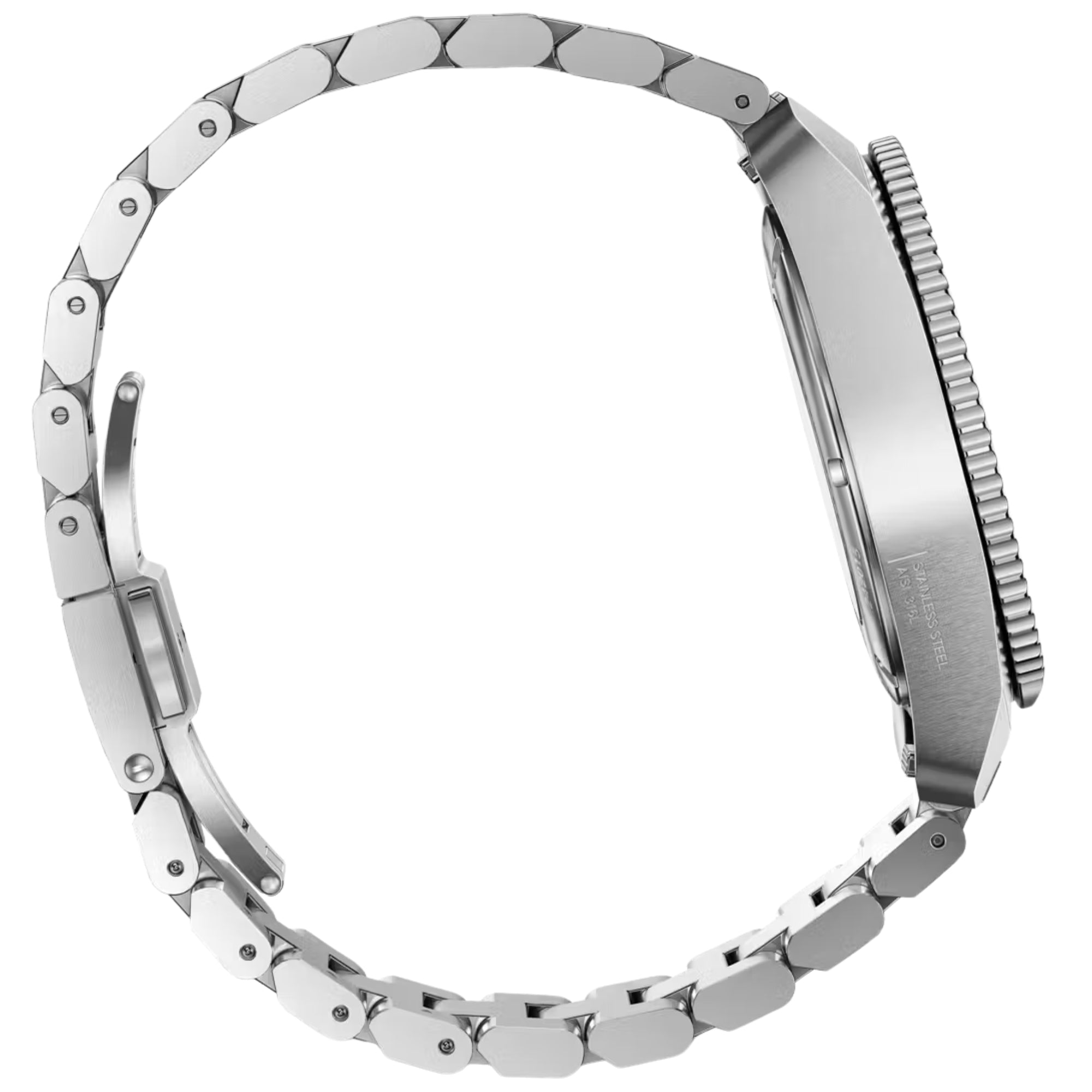 Victorinox Journey 1884 242015 stainless steel bracelet laid flat showing case thickness and deployment clasp