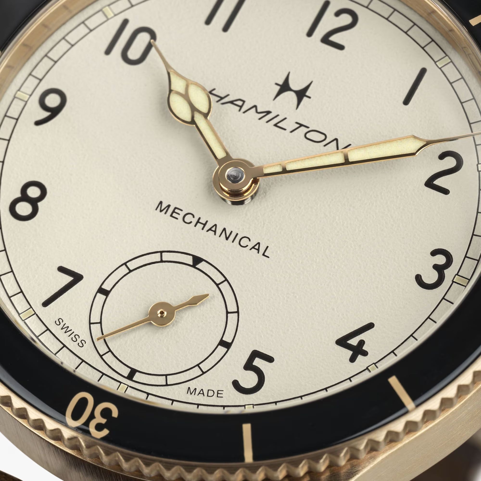 Hamilton H76709510 white dial with railroad minute track and small seconds sub-dial close-up
