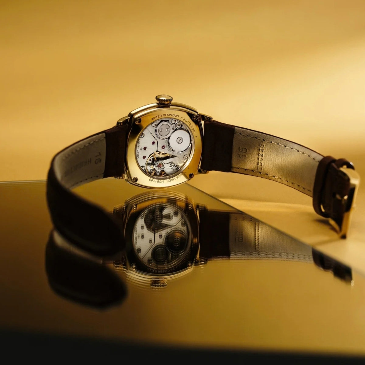 Hamilton American Classic Cushion 30mm Beige Dial Yellow Gold-Tone Steel Leather Manual-Wind Watch H36119520