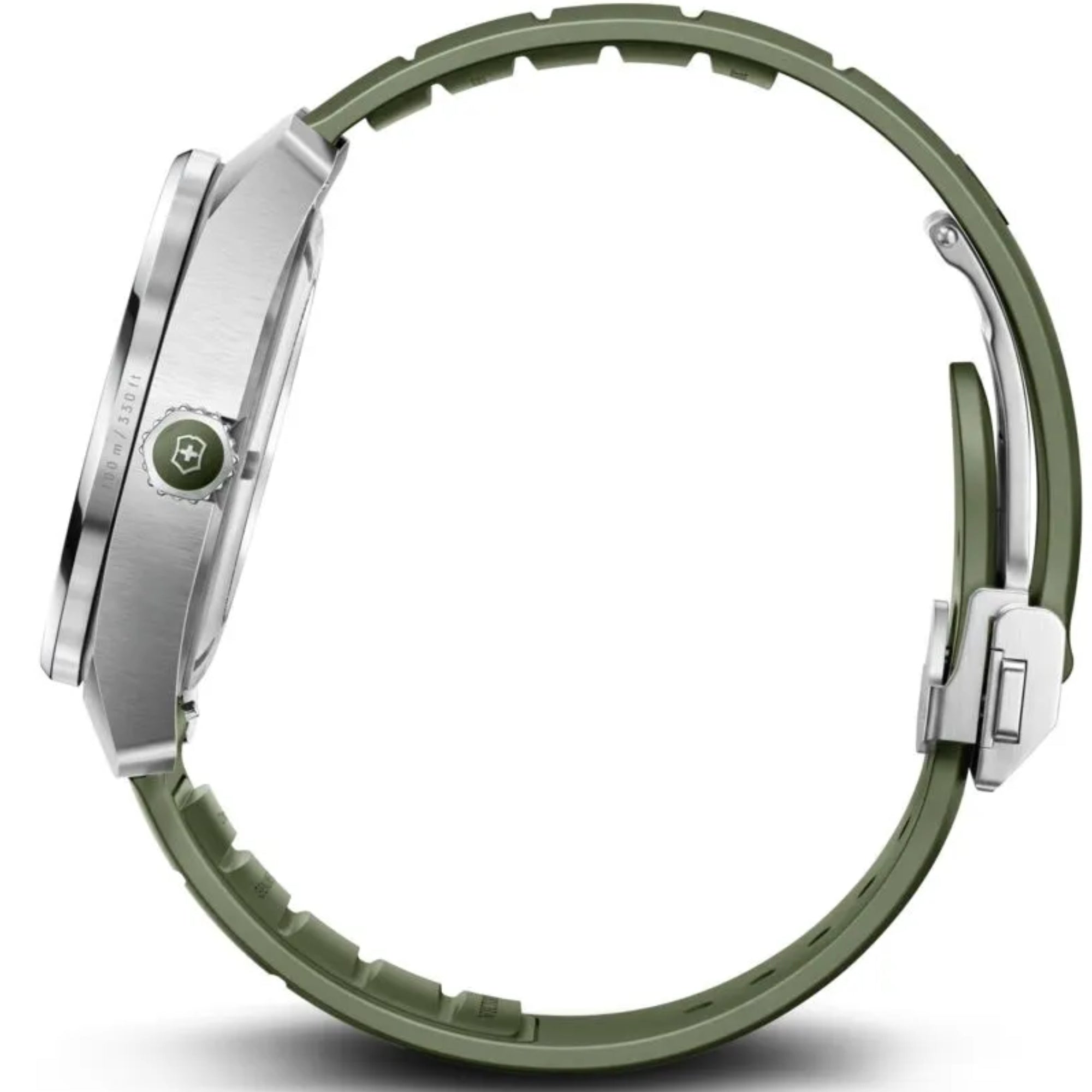 Victorinox 242058 green rubber strap and pin buckle detail side profile
