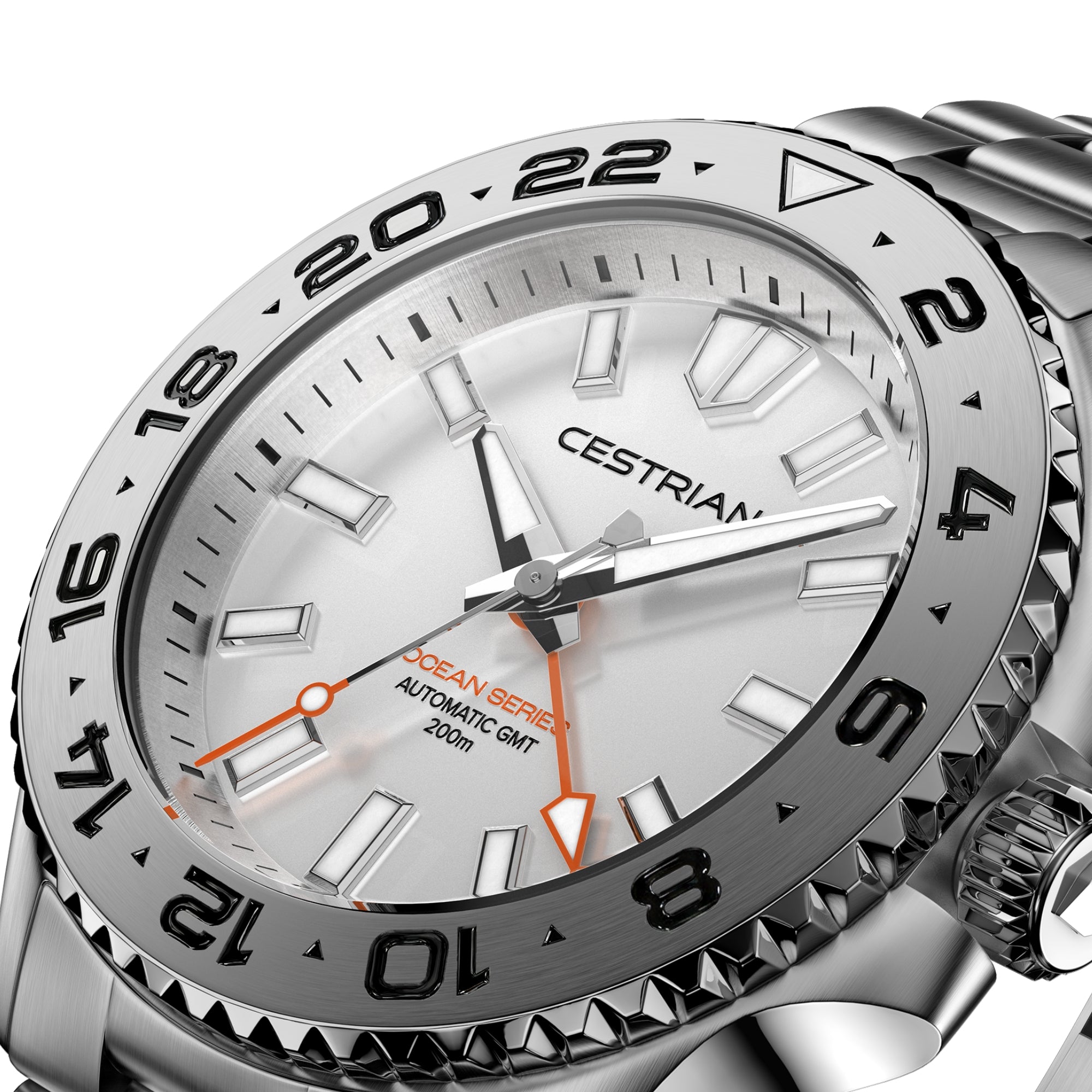 Cestrian Ocean Series Silver White Dial Steel Bracelet Automatic GMT Men's Watch CO-SWS001
