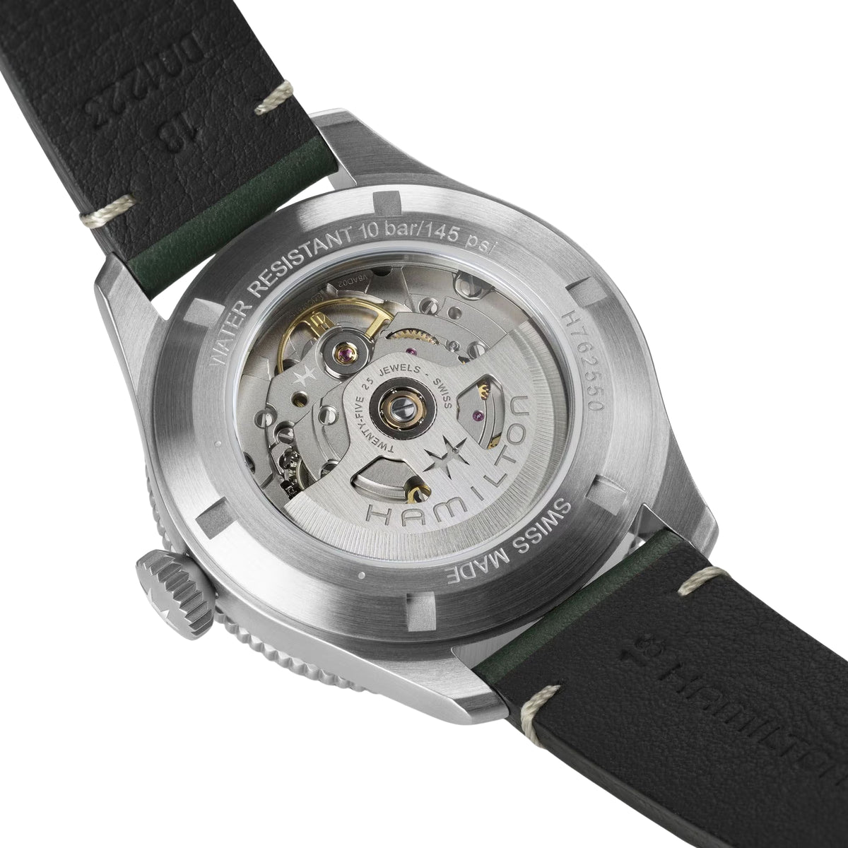 Hamilton Khaki Aviation H76255810 see-through caseback revealing H-10 movement