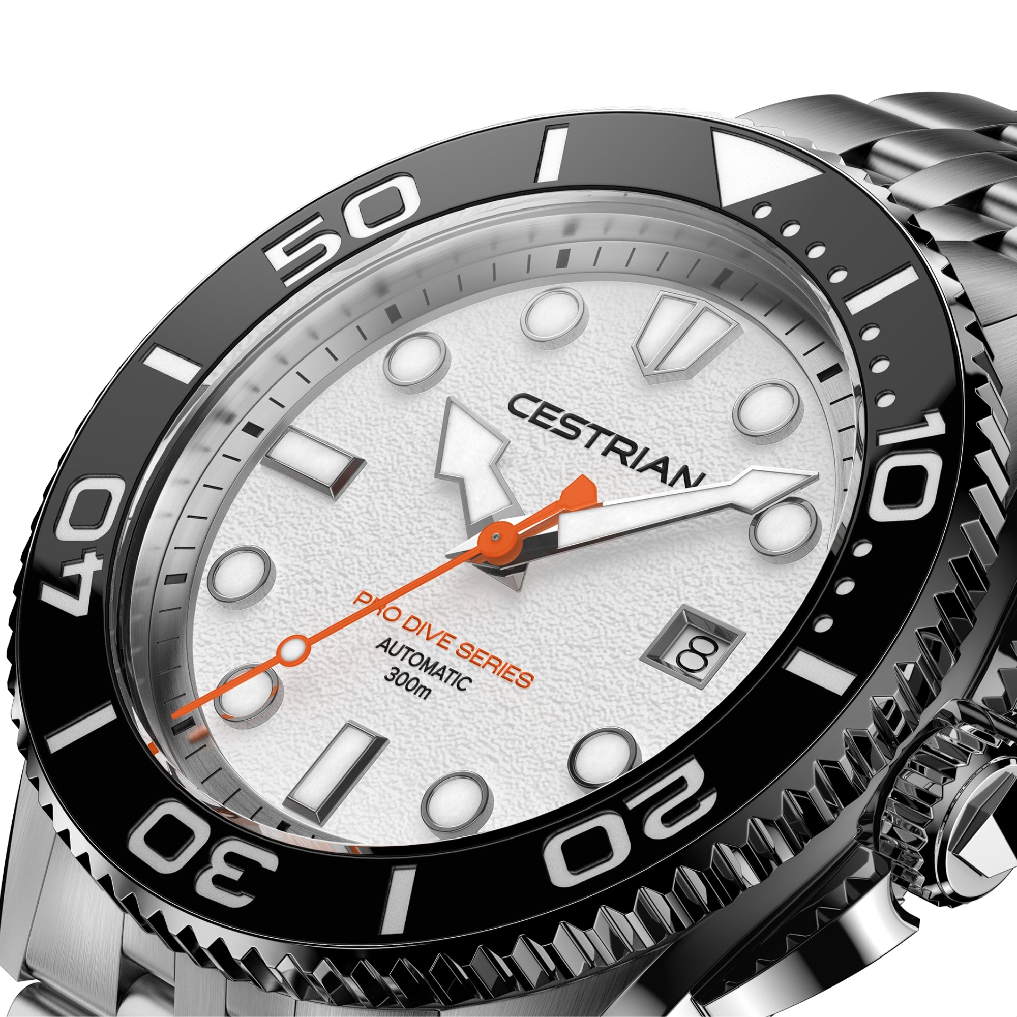 Cestrian Pro Dive Series White Dial Steel Bracelet Automatic 300m Men's Watch CP-WTB001