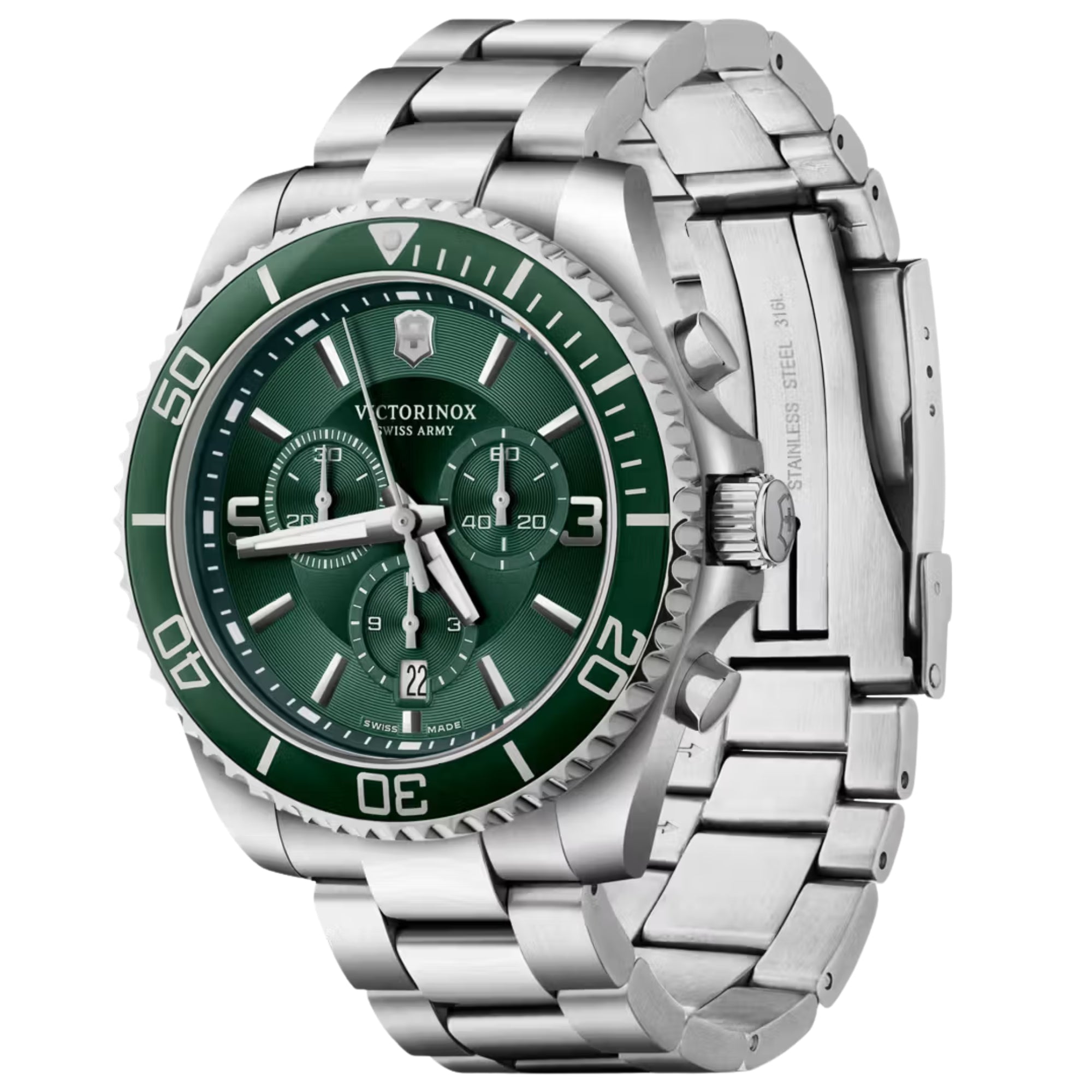 Victorinox Maverick 43mm Chronograph Green Dial Steel Mens Quartz Watch 241946