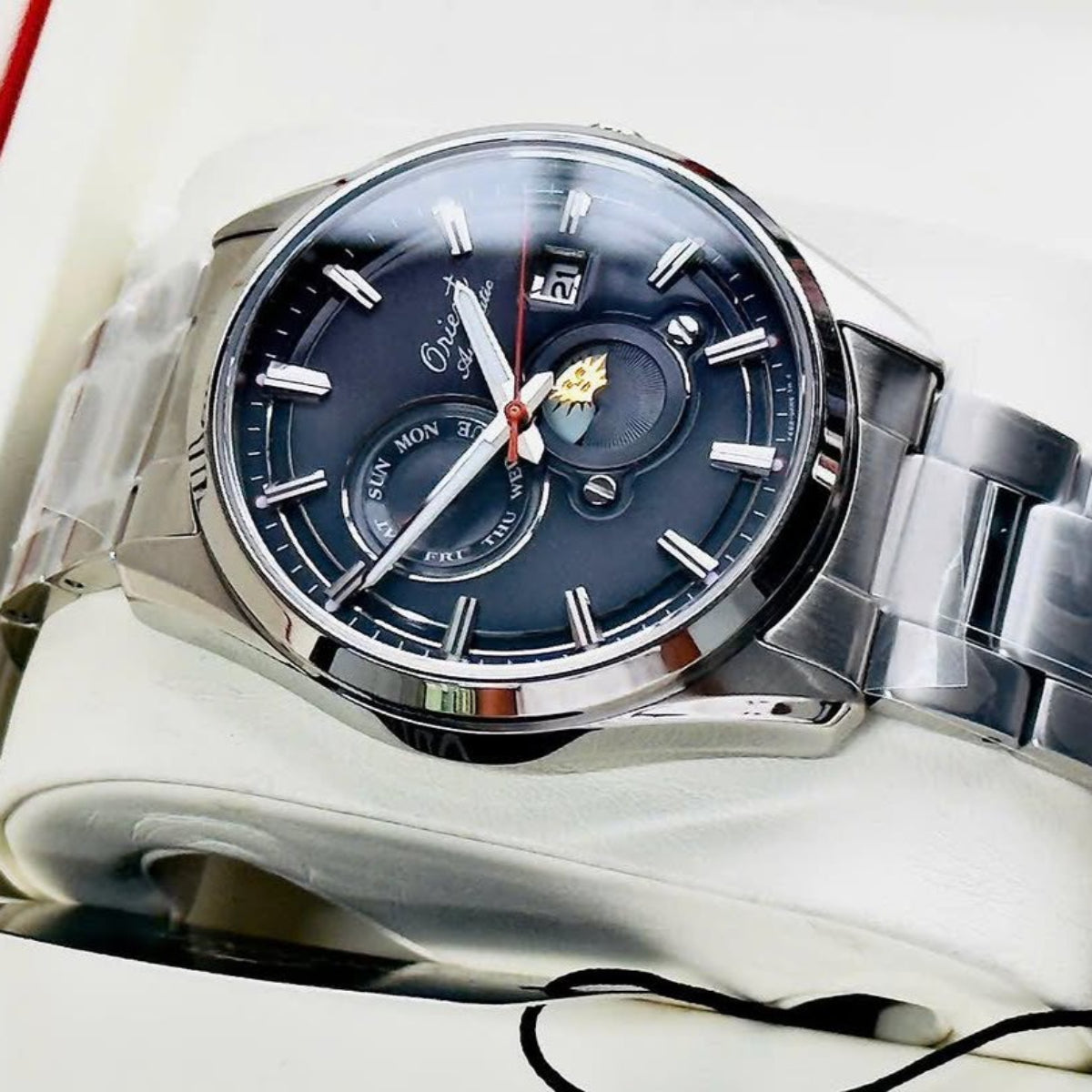 Orient Contemporary Stretto Sun and Moon 75th Anniversary Limited Edition Grey Dial Steel Strap Men's Watch RA-AK0311N30B