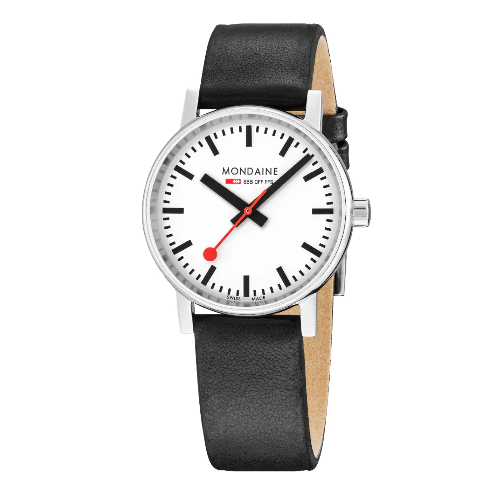 Montre quartz Mondaine Evo2 35mm cadran blanc bracelet cuir MSE.35110.LBV
