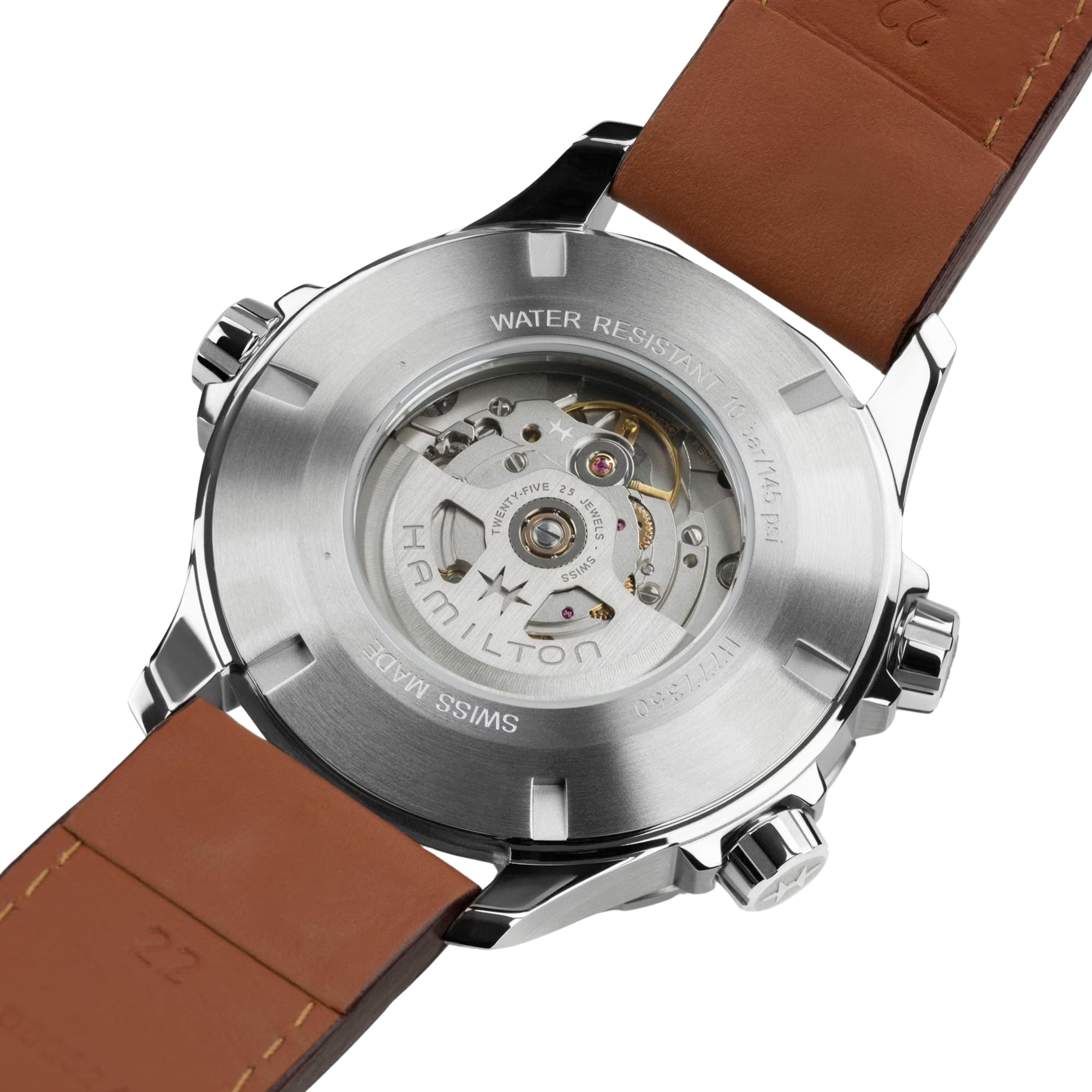 Hamilton Khaki Aviation H77735560 exhibition caseback revealing H-30 movement