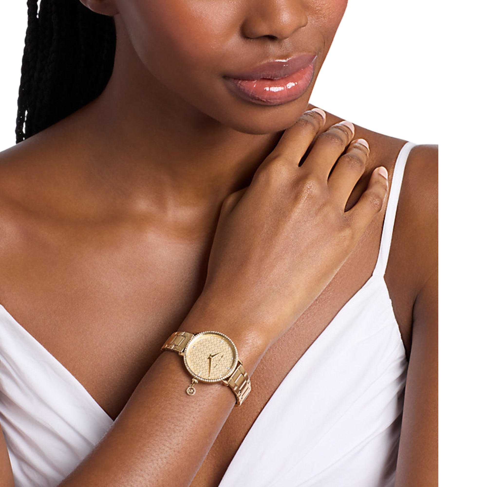 Michael Kors Mini Pyper Pave Gold Dial Steel Strap Women's Watch MK7572