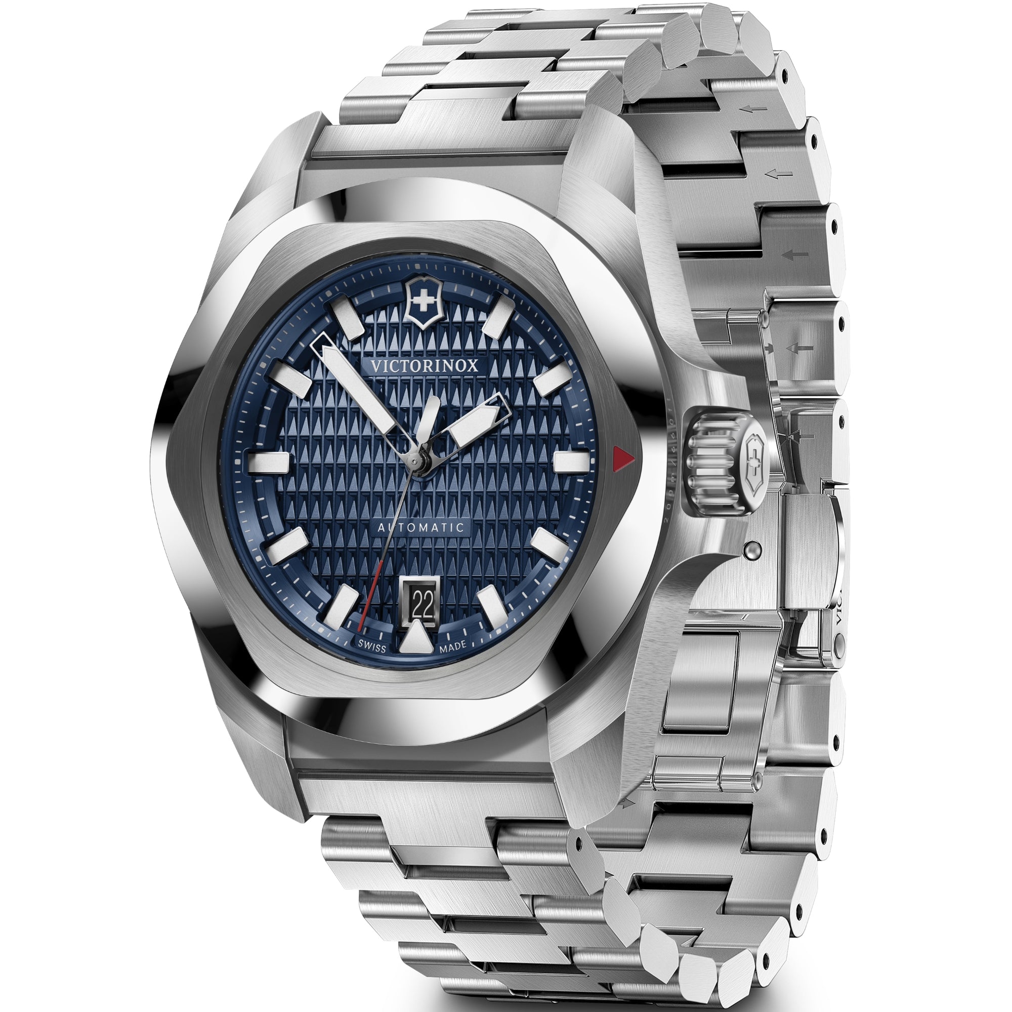 Victorinox I.N.O.X. blue dial automatic steel watch 242020 on white background