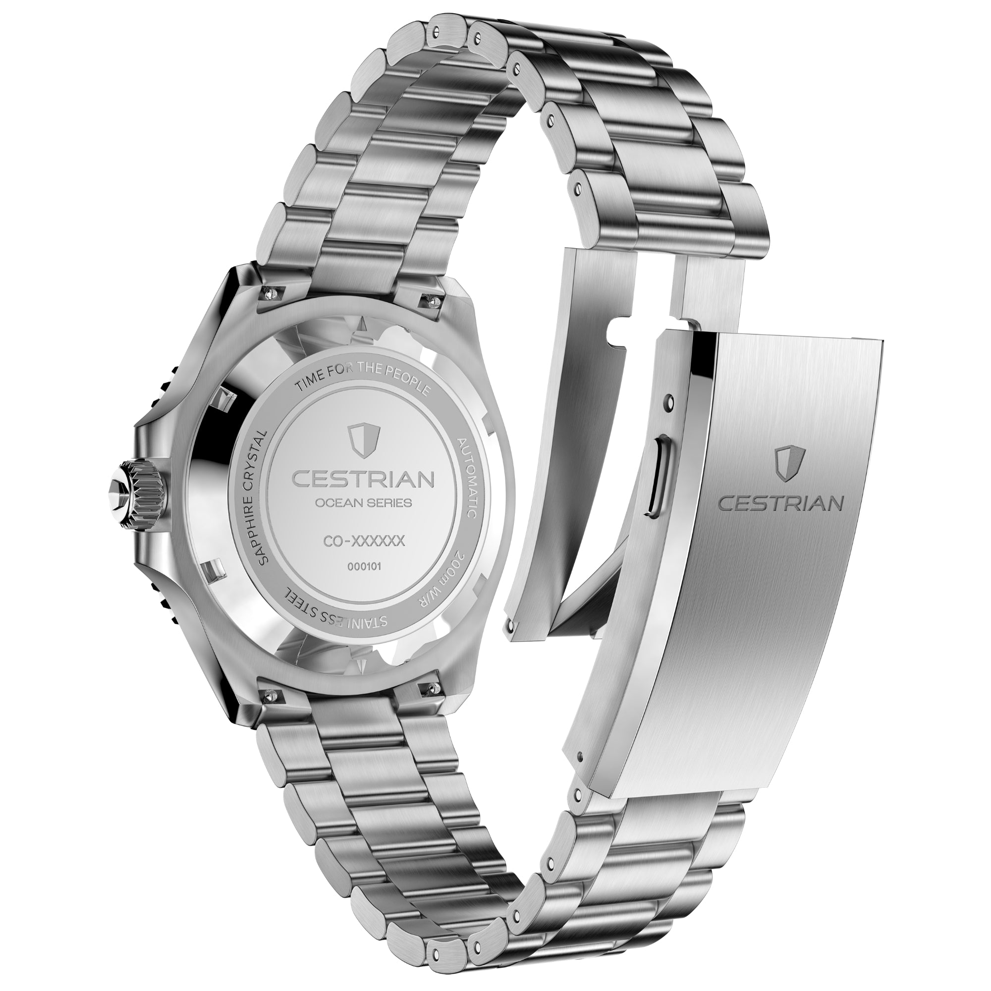 Cestrian Ocean Series Silver White Dial Steel Bracelet Automatic GMT Men's Watch CO-SWS001