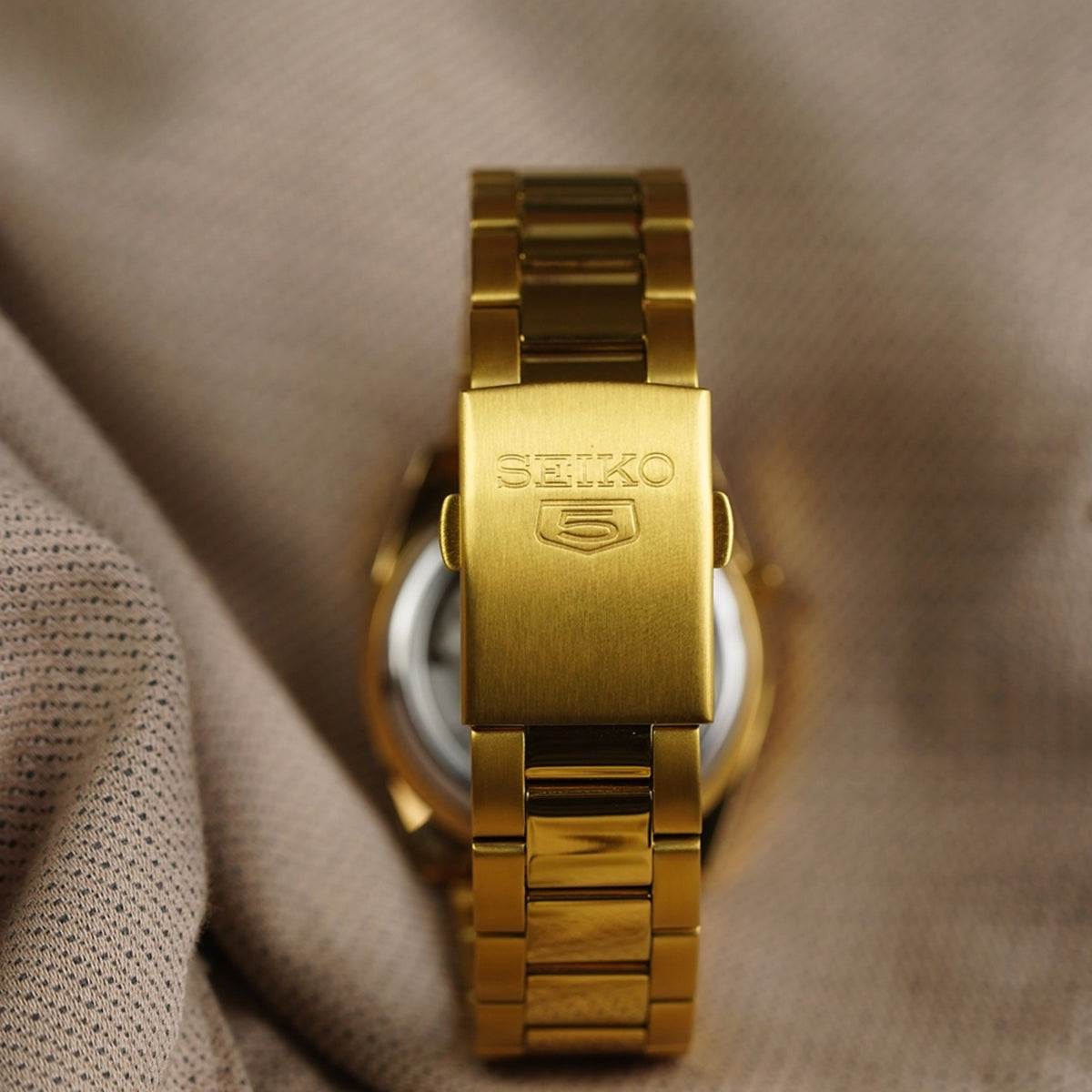 Seiko 5 Classic 37mm Gold Dial Yellow Gold-Tone Steel Mens Automatic Watch SNKE06K1