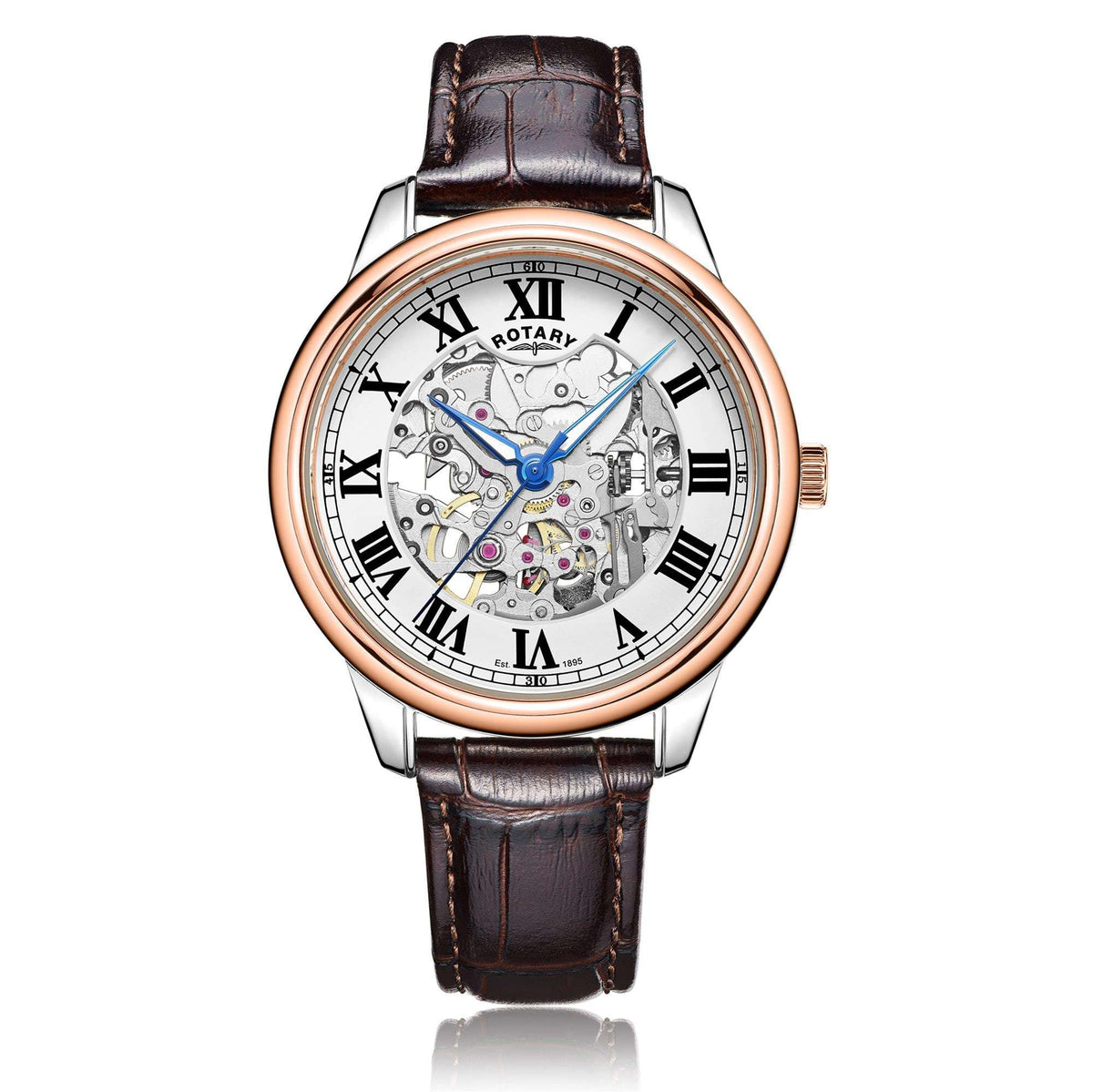 Skeleton Rose Gold Brown Strap Watch