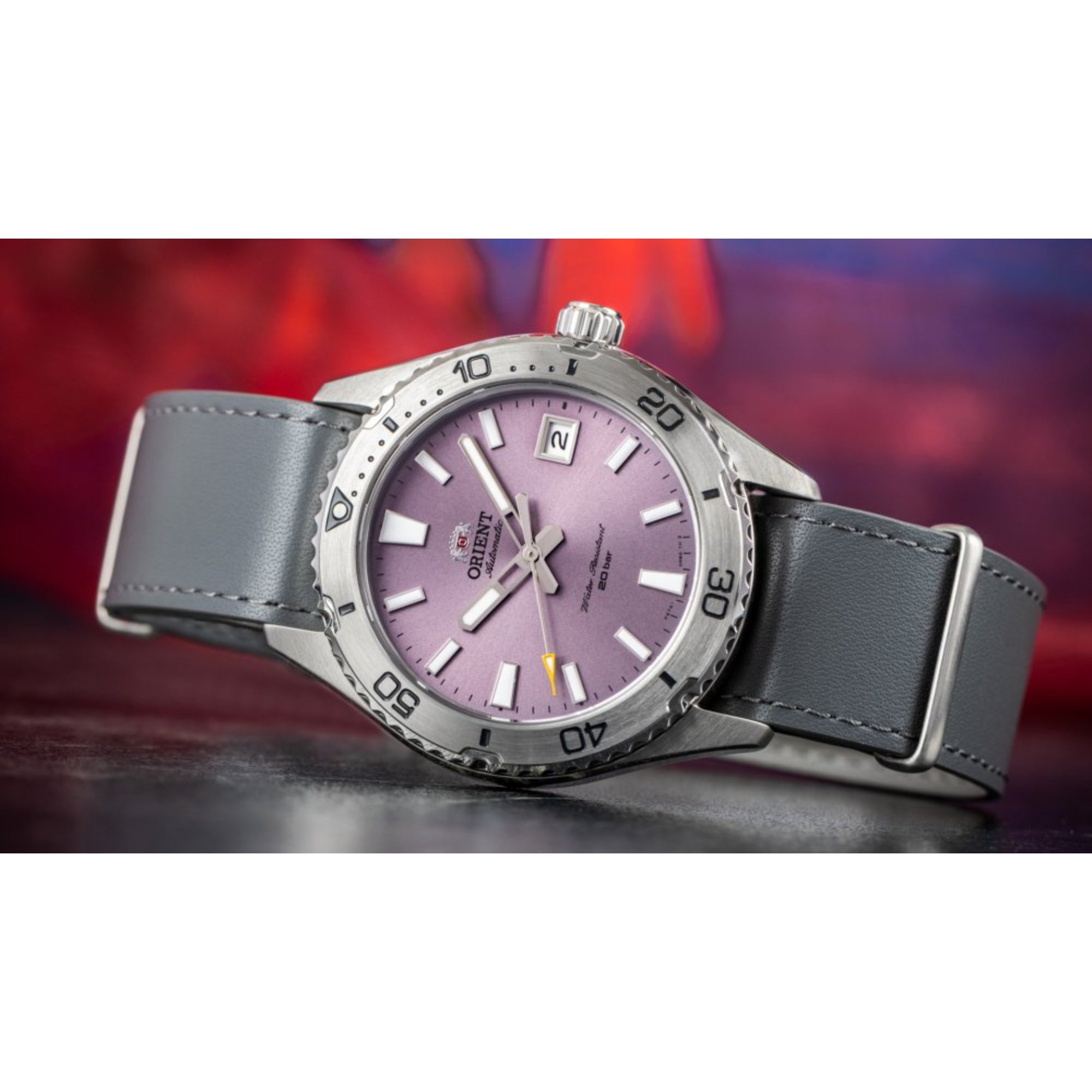 Orient Mako Automatic Purple Dial Leather Strap Men’s Dive Watch RA-AC0Q07V30B
