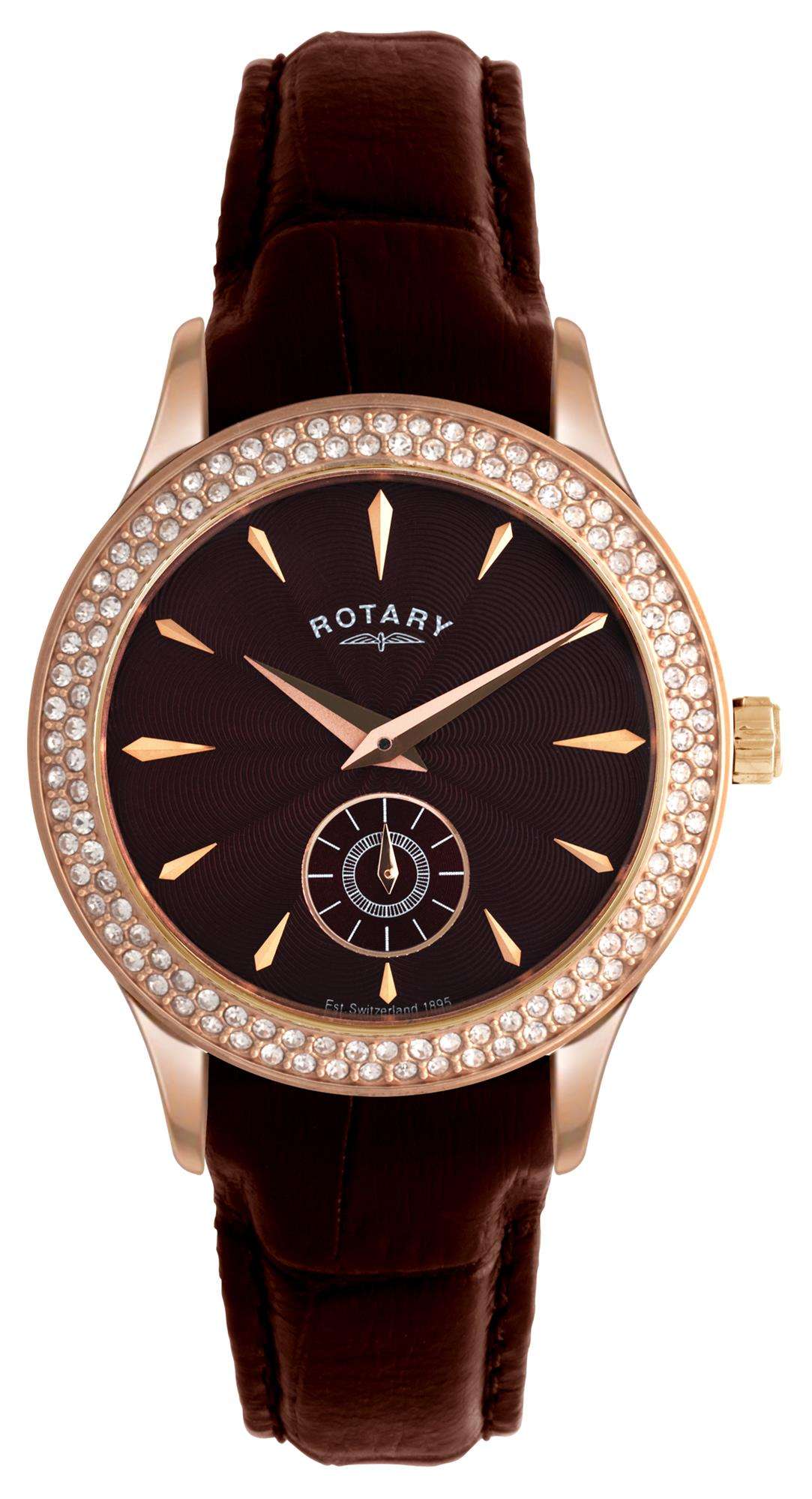 Rotary Classic Rose Gold Stone Set Brown Ladies’ Watch