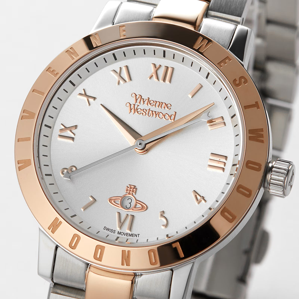 Vivienne Westwood Bloomsbury Quarz Silbernes Zifferblatt Zweifarbig Roségold Silber Damen Uhr VV152RSSL