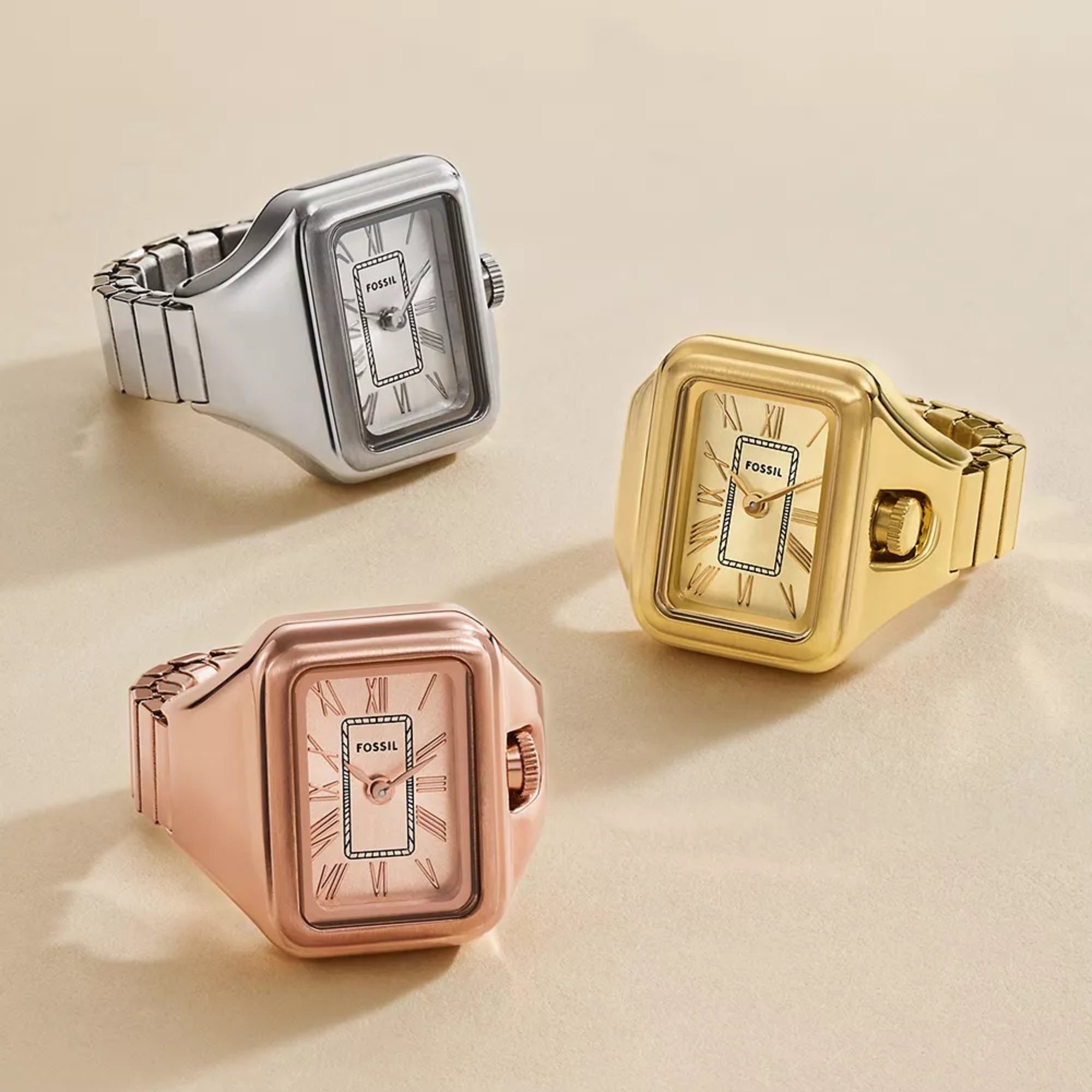 Fossil Raquel 14mm Rose Gold Dial Steel Ladies Quartz Ring Watch ES5345