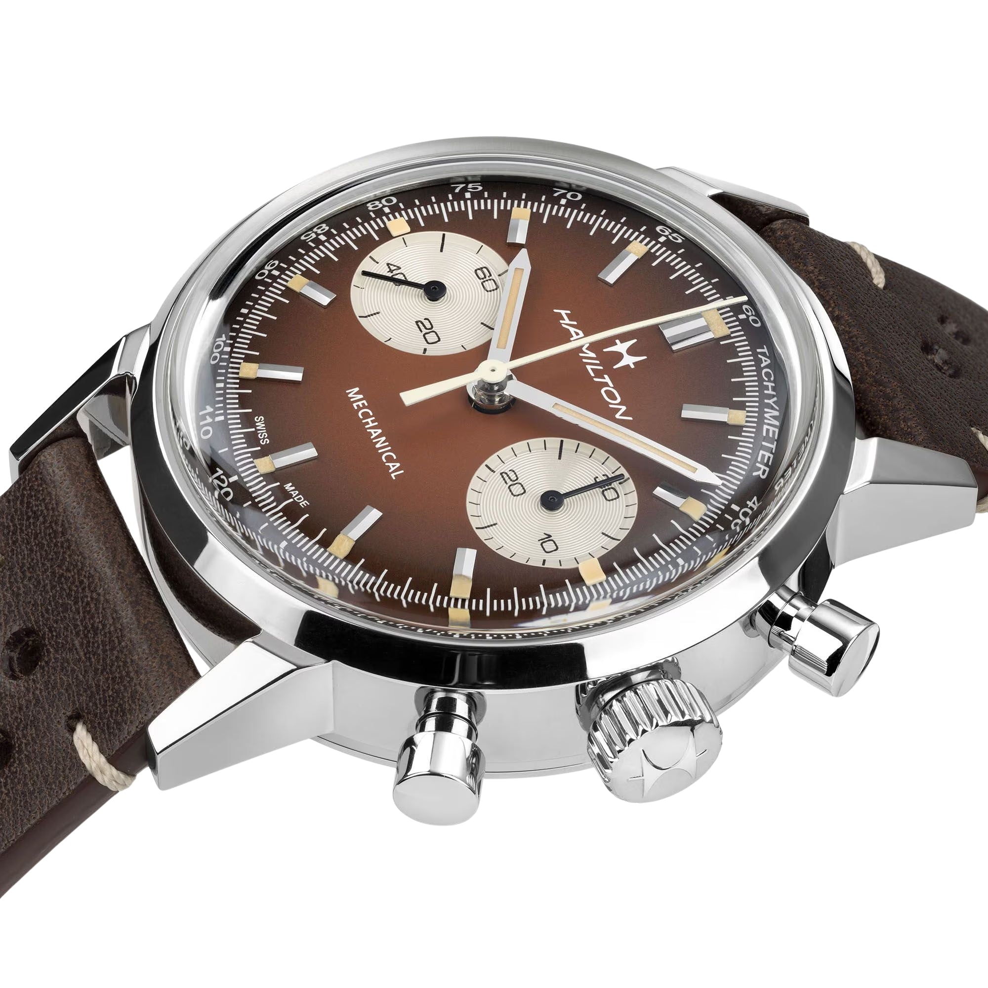 Hamilton American Classic 40mm Chronograph Brown Dial Leather Mens Mechanical Watch H38429591