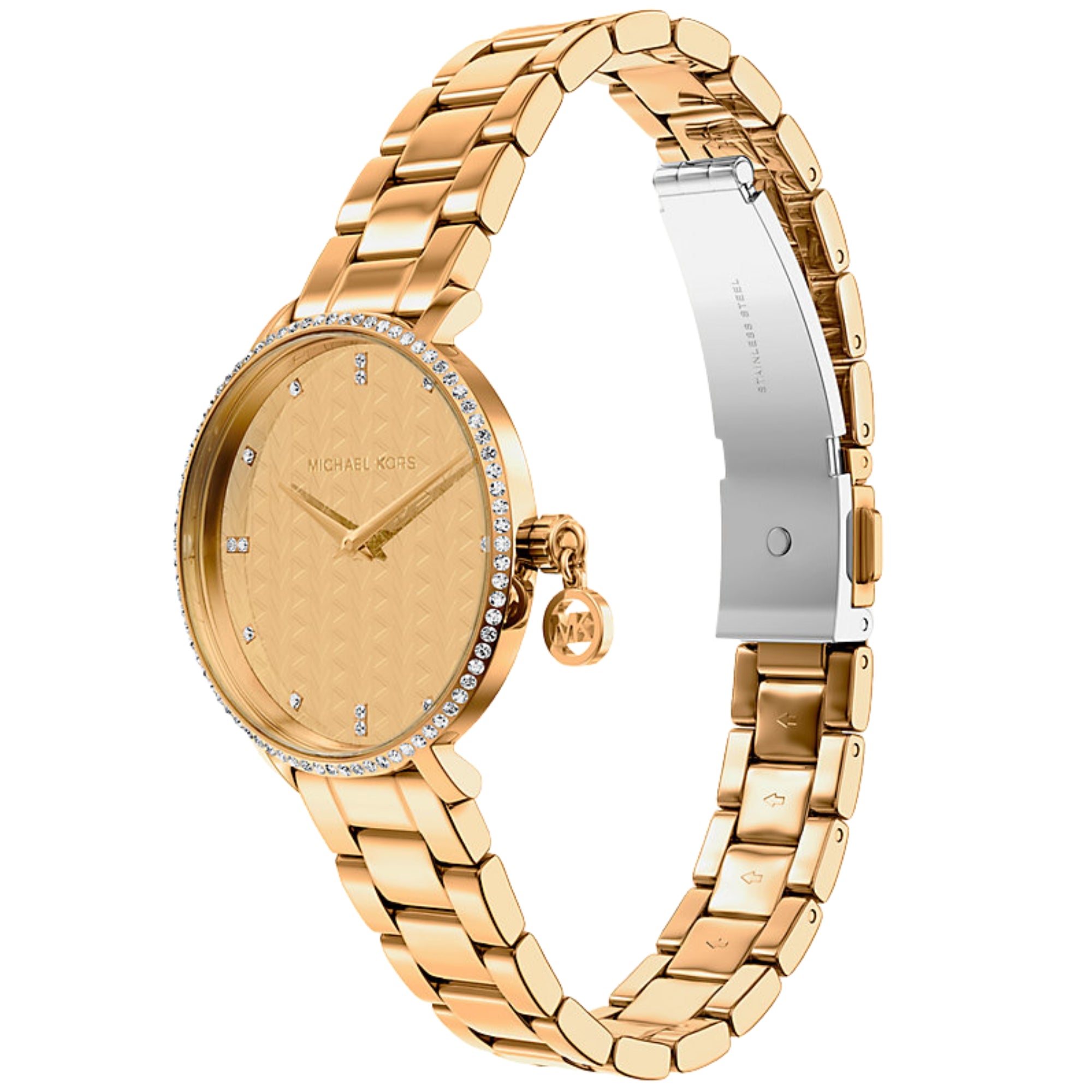 Michael Kors Mini Pyper Pave Gold Dial Steel Strap Women's Watch MK7572