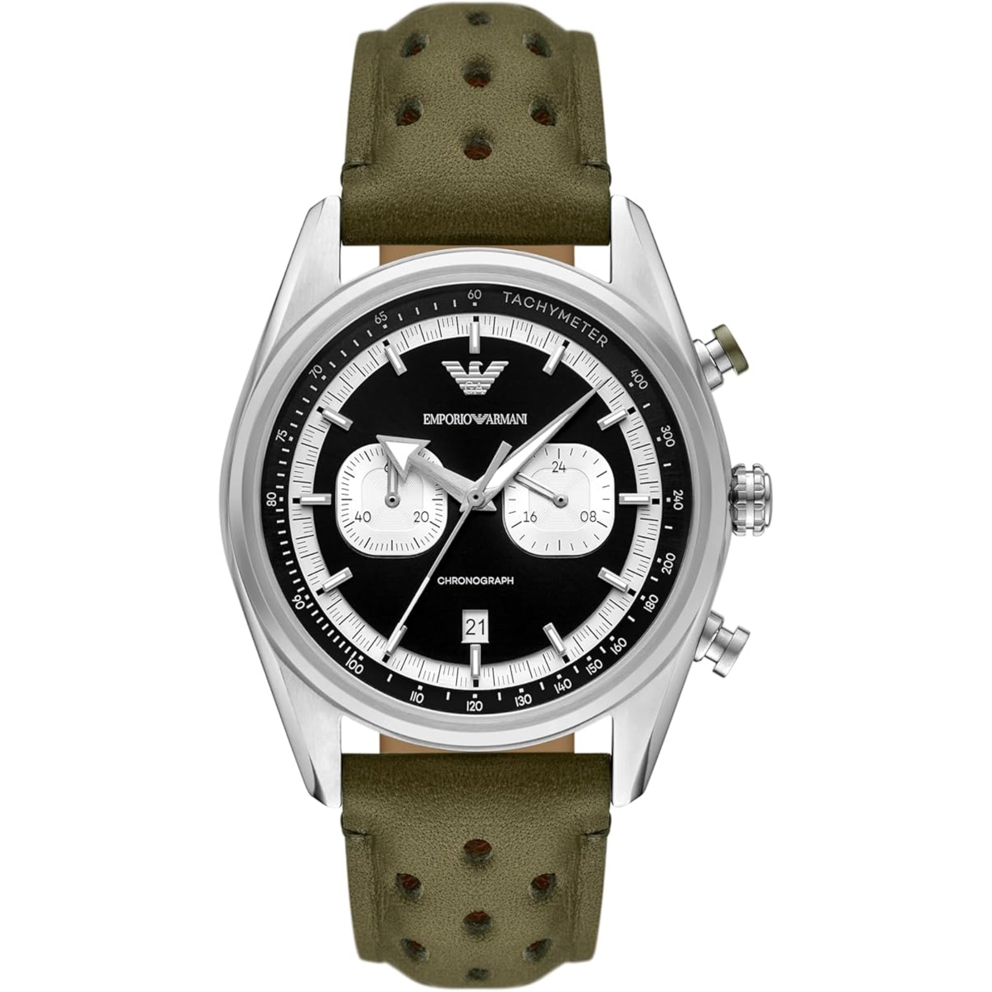 Emporio Armani Racer Chronograph Black Dial Leather Strap Men's Watch AR11709