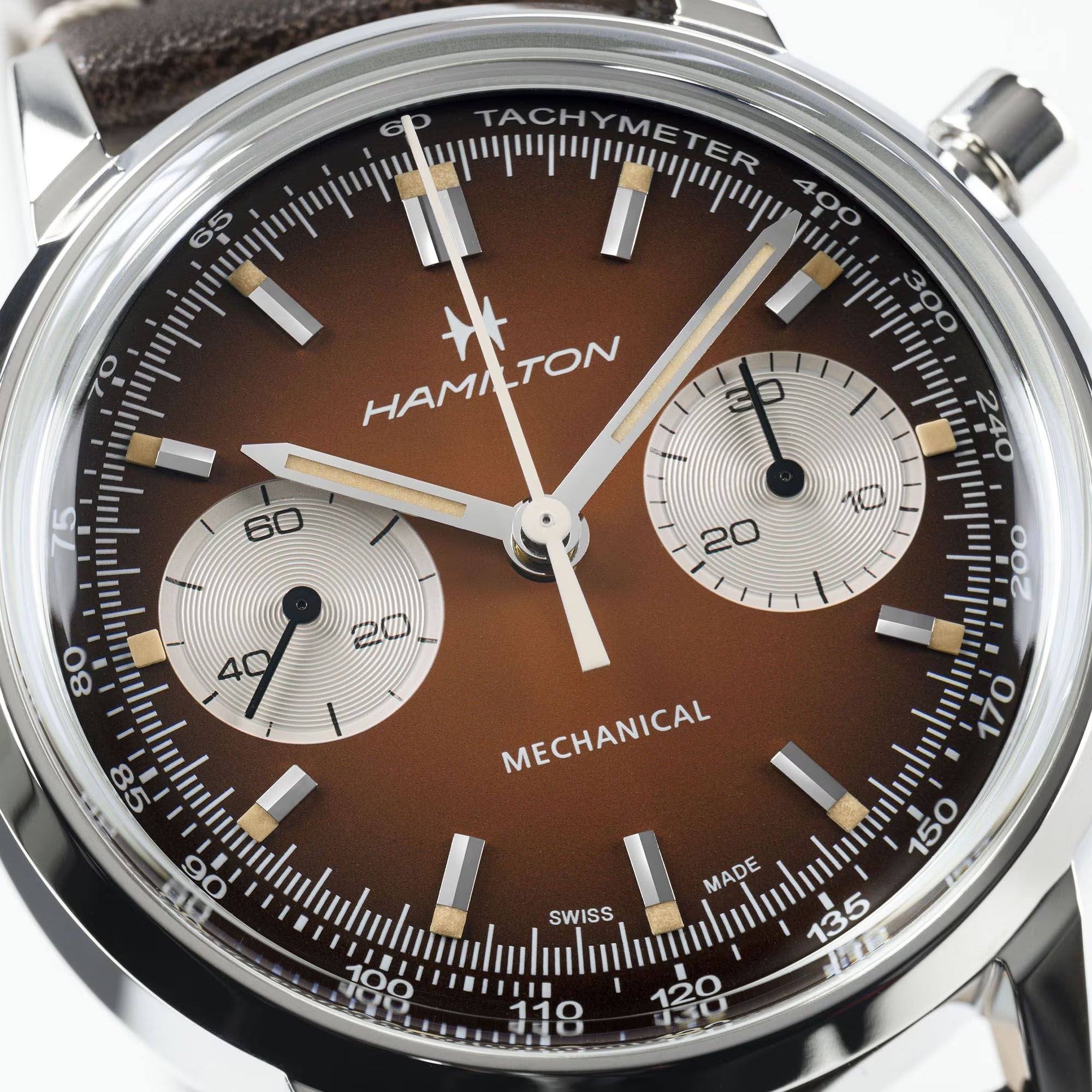 Hamilton American Classic 40mm Chronograph Brown Dial Leather Mens Mechanical Watch H38429591