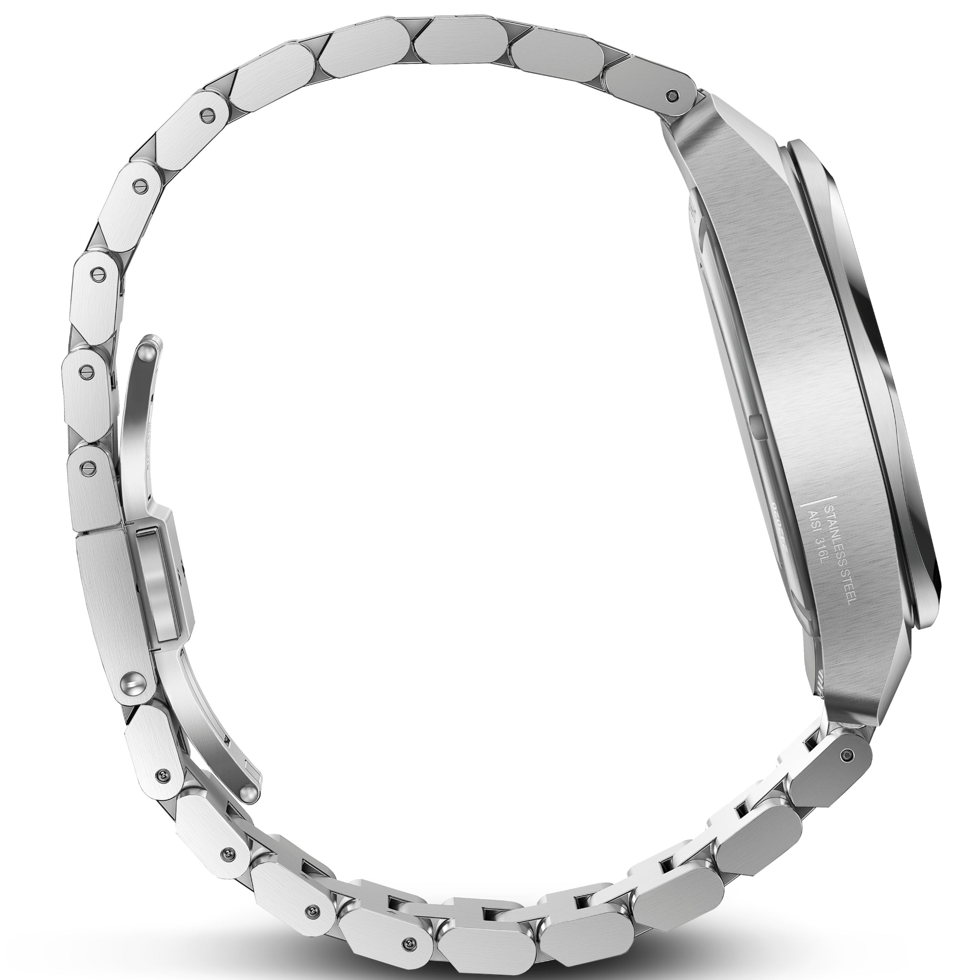 Side view of Victorinox I.N.O.X. 242020 showing stainless steel case, and bracelet