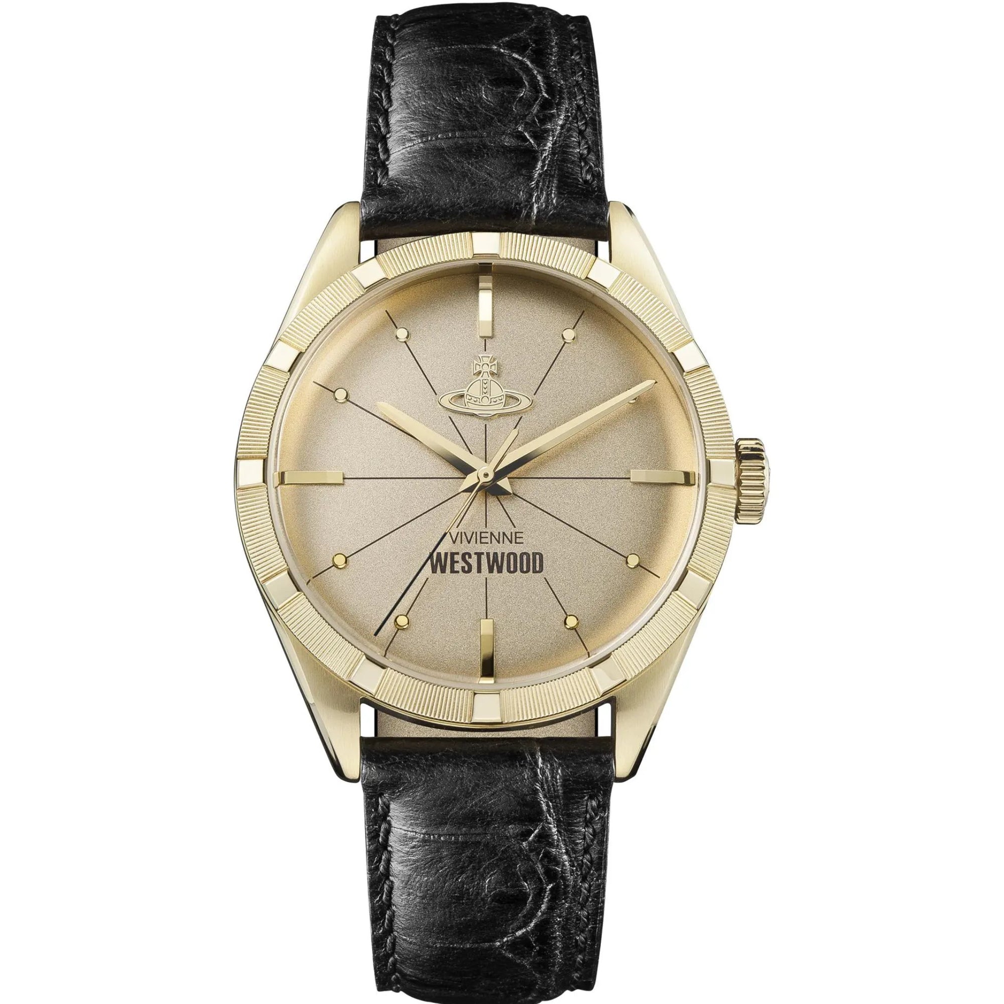 Vivienne Westwood Conduit Gold Dial Black Leather Strap Men's Watch VV192GDBK