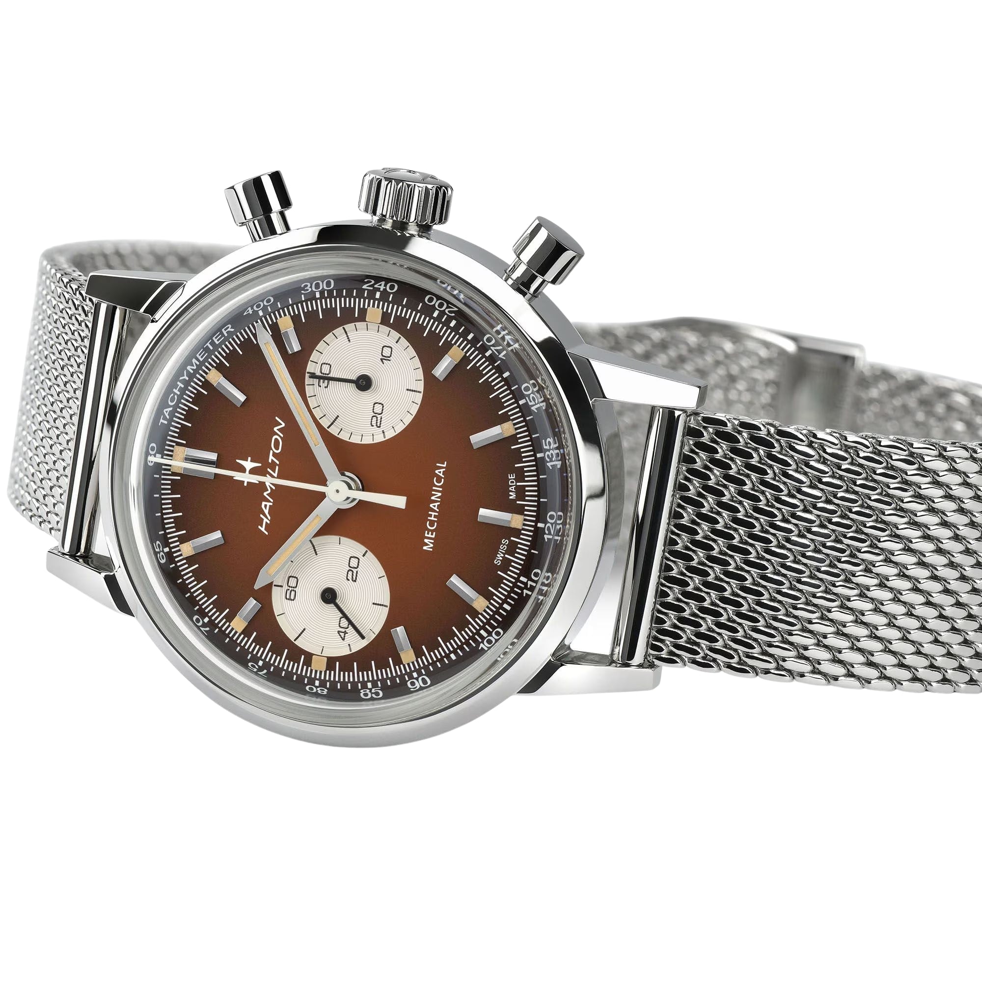Hamilton American Classic 40mm Chronograph Brown Dial Leather Mens Mechanical Watch H38429591